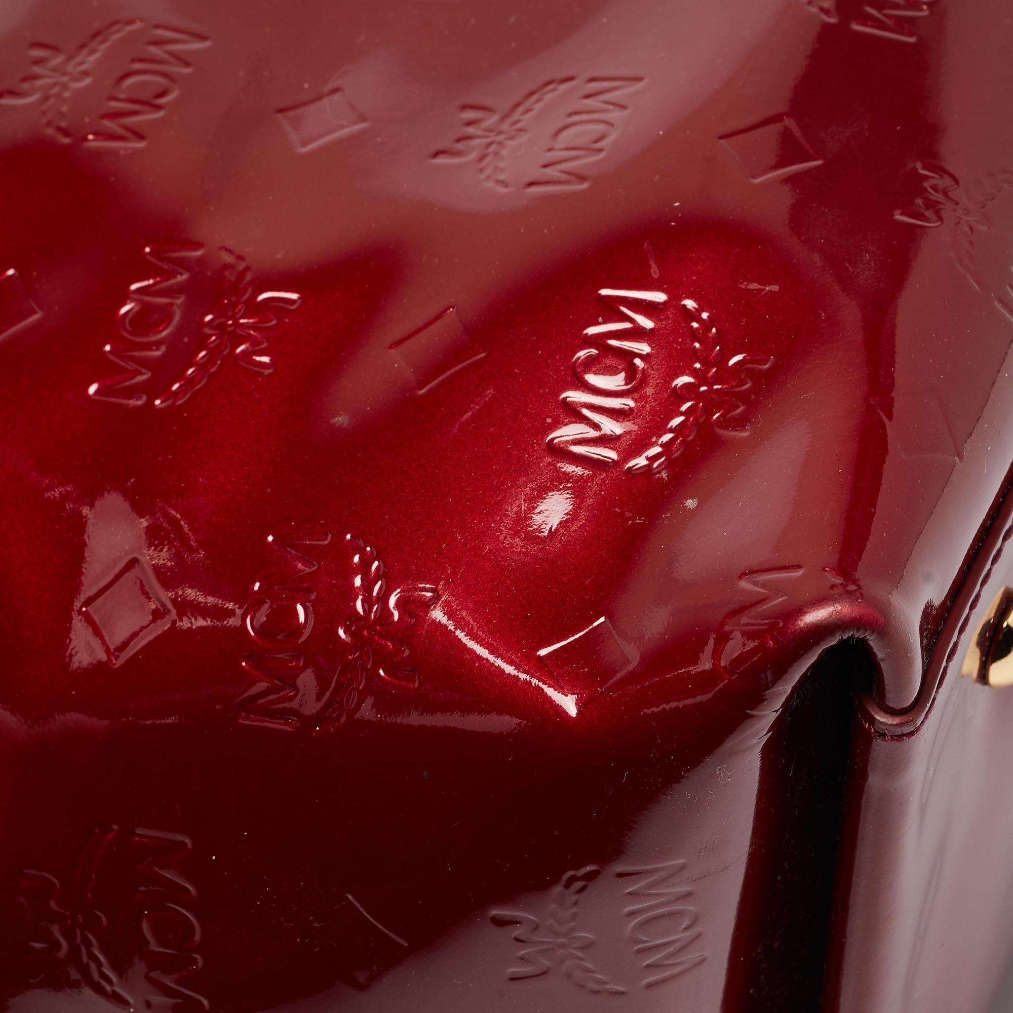 MCM Dark Red Visetos Patent Leather Tote 3