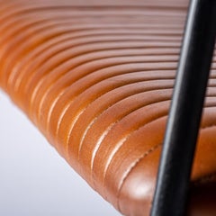 MCM Design and Vintage Style Cognac Leather and Black Metal Bench