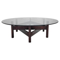 Vintage MCM Design Round Glass Top And Star Wooden Base Coffee Table