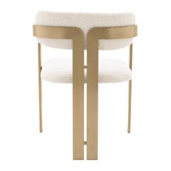 MCM Design Style Beige Bouclé Fabric and Brass Finishes Dining Chair