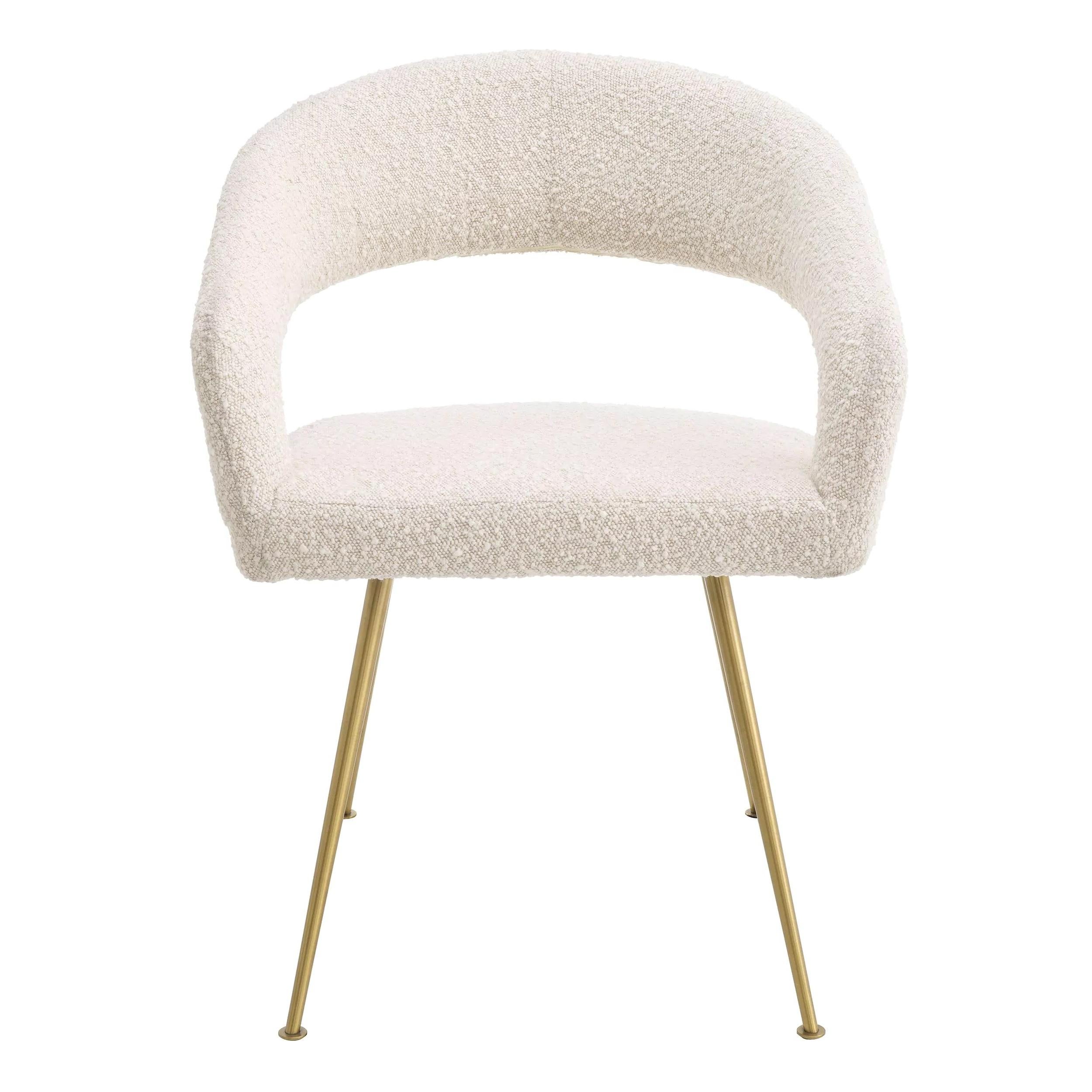 Mid-Century Modern Chaise de salle à manger en tissu bouclé beige et finitions en laiton de MCM Design Style en vente
