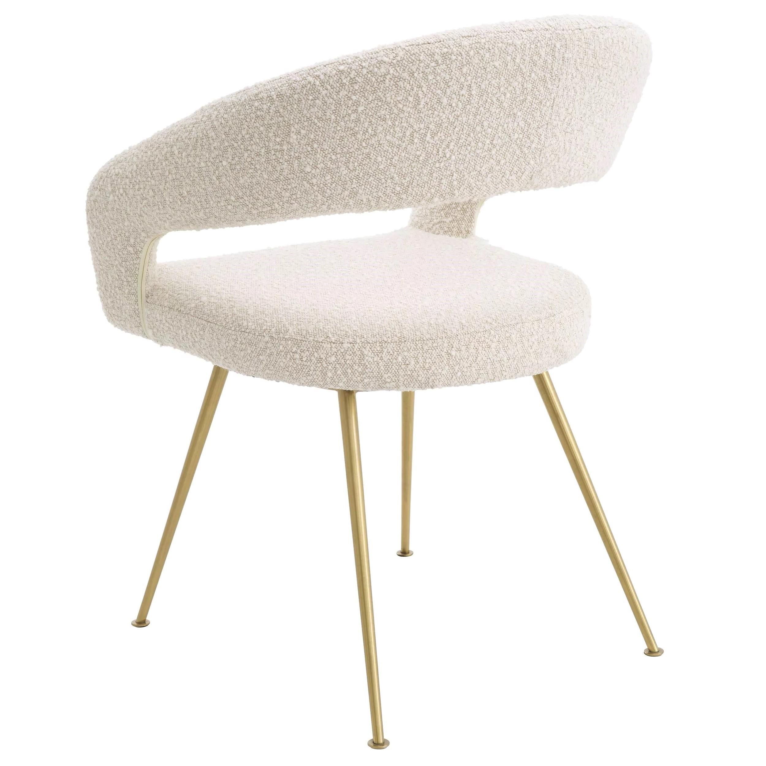 Chaise de salle à manger en tissu bouclé beige et finitions en laiton de MCM Design Style Neuf - En vente à Tourcoing, FR