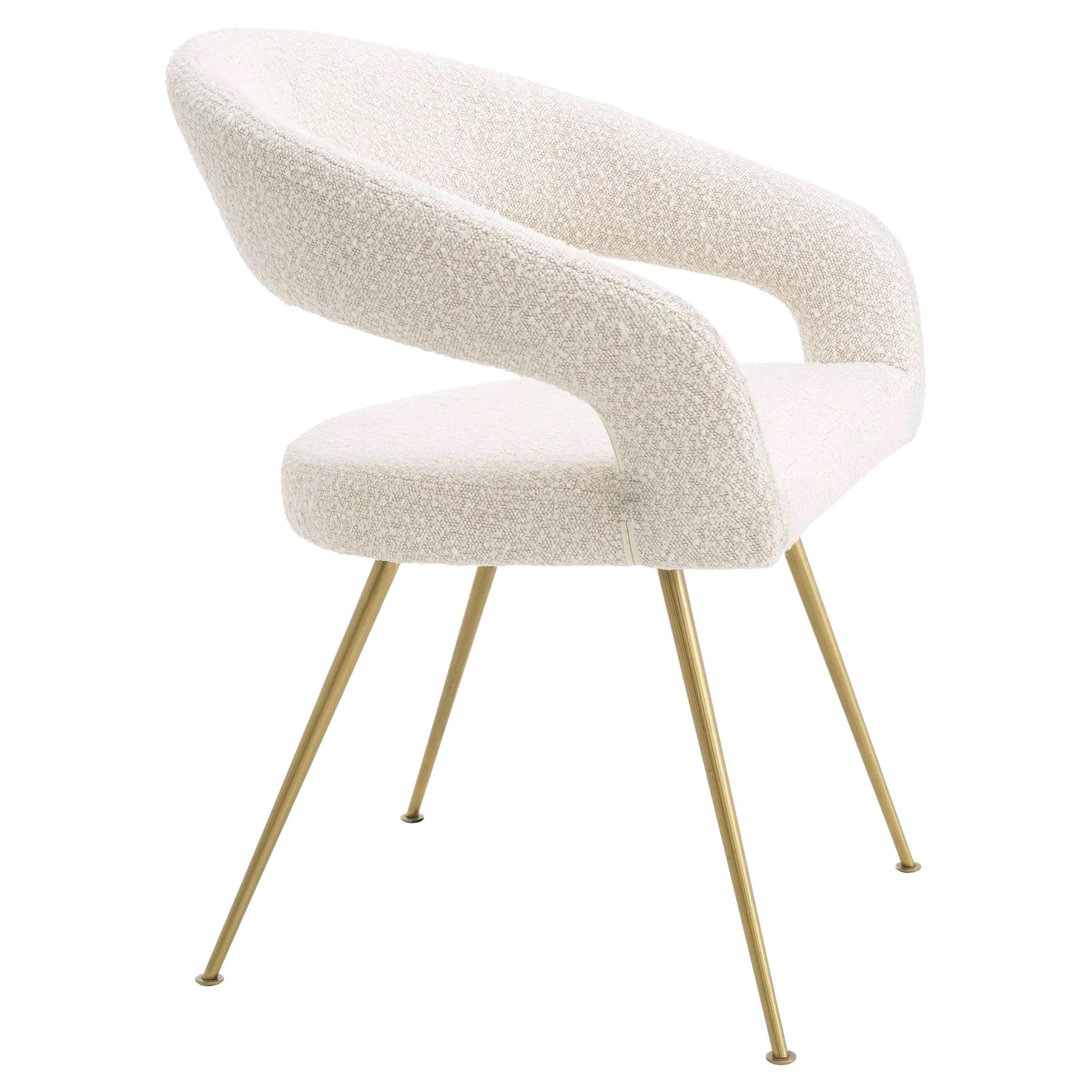 Chaise de salle à manger en tissu bouclé beige et finitions en laiton de MCM Design Style