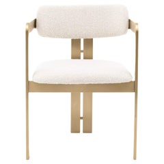 MCM Design Style Beige Bouclé Fabric and Brass Finishes Dining Chair