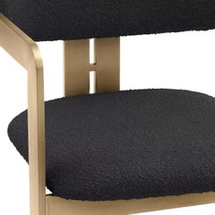 MCM Design Style Black Bouclé Fabric and Brass Finishes Chair