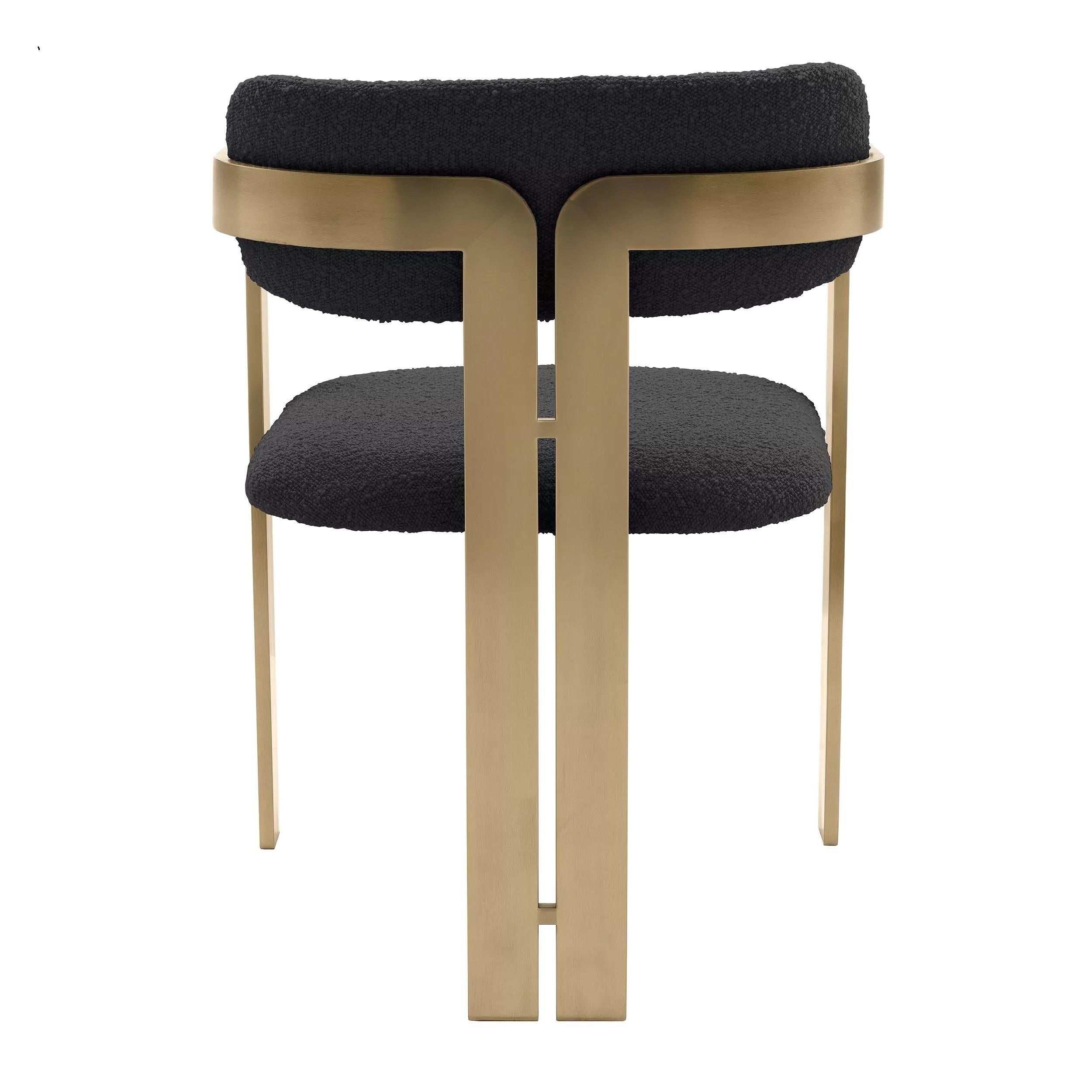 MCM Design Style Black Bouclé Fabric and Brass Finishes Chair In New Condition For Sale In Tourcoing, FR