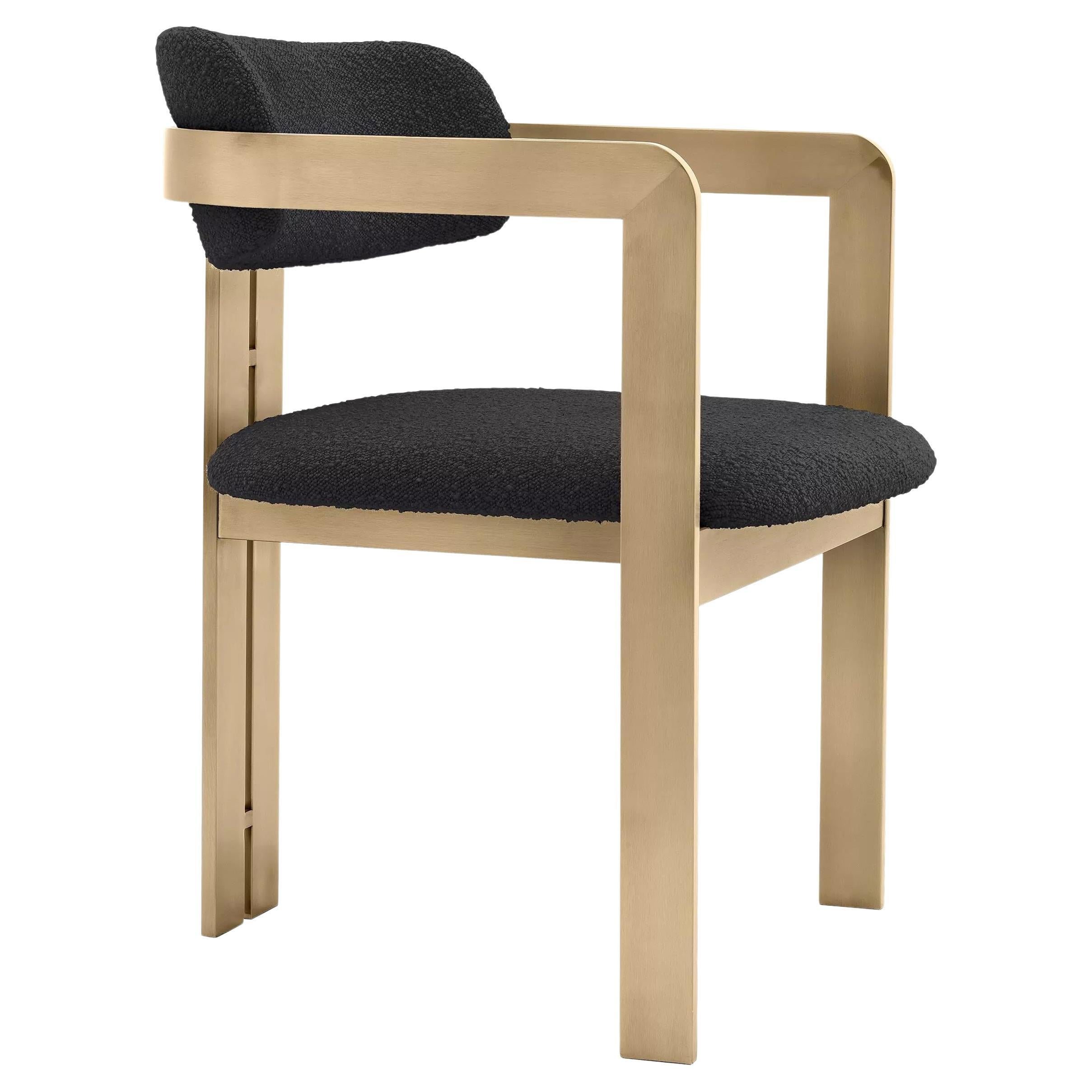 Stuhl im MCM-Design-Stil aus schwarzem Boucl-Stoff und Messingbezügen