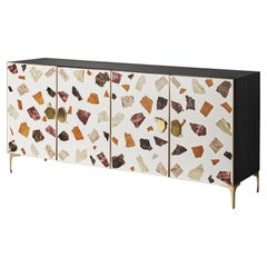 MCM Design Style Black Lacquered Wooden and Terrazzo Marble Sideboard