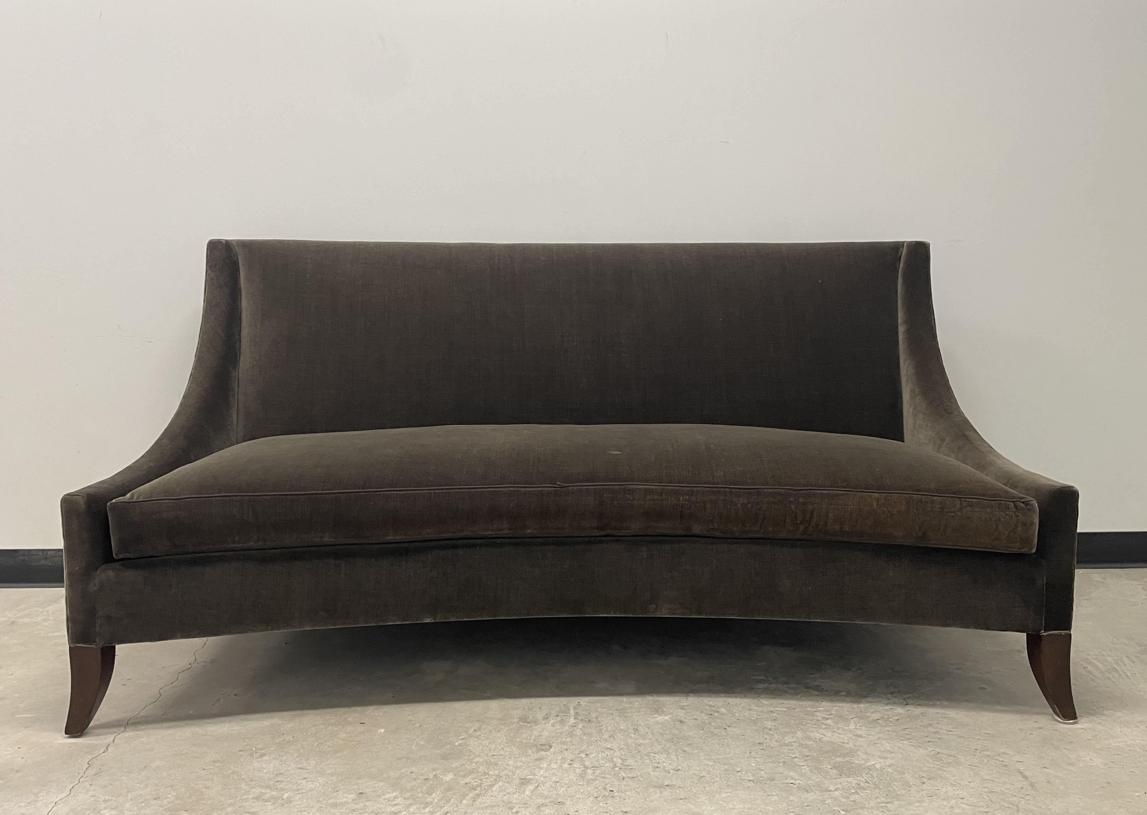 The graceful and simple MCM lines, quality craftsmanship and upholstery captured my attention with this Gerard sofa from the Dessin Fournir Collections. In particular, the richly saturated grey-brown-olive tones of the velvet upholstery (that