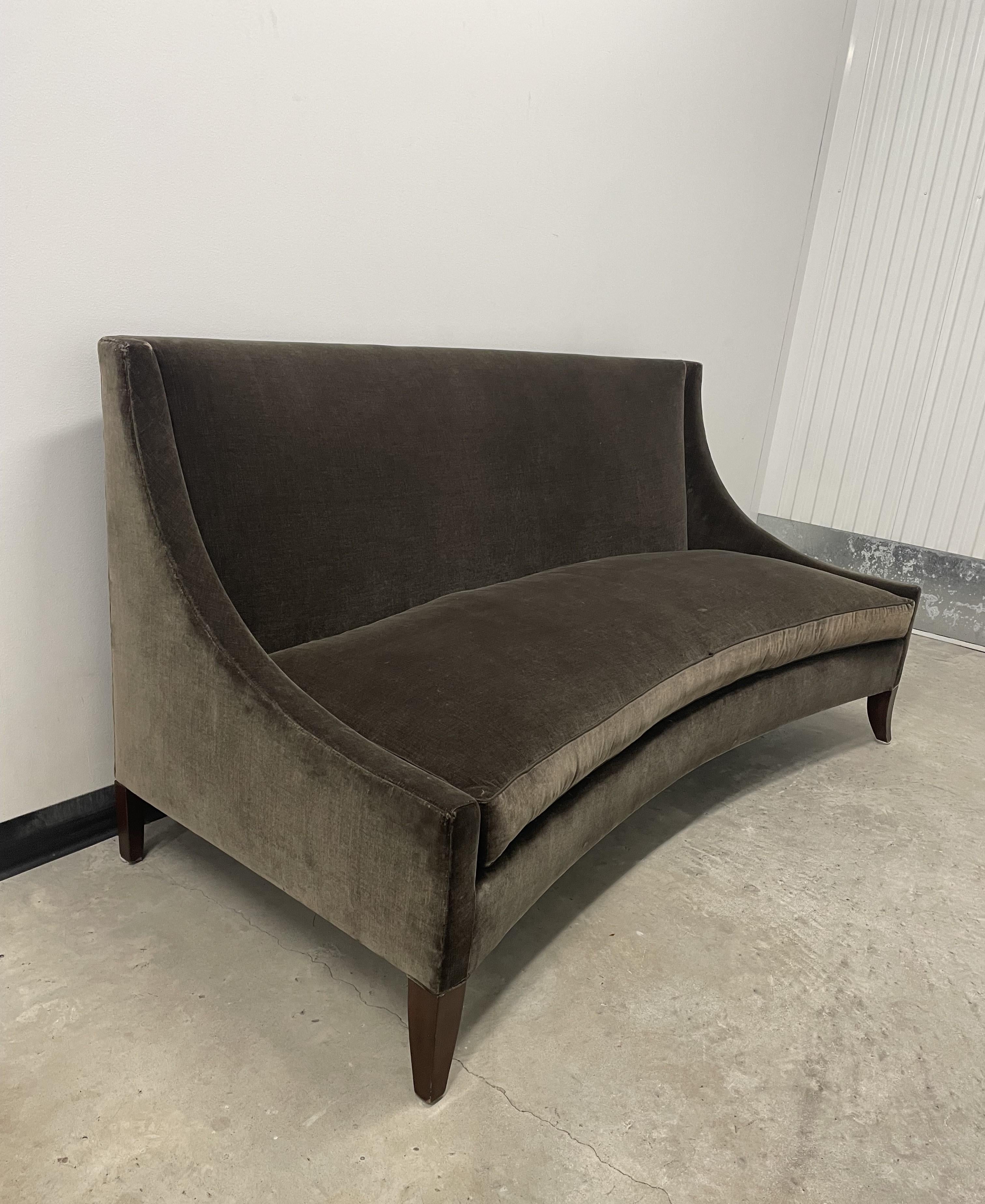 Mid-Century Modern MCM Dessin Fournir Sofa in Grey-Brown-Olive Tone Velvet For Sale
