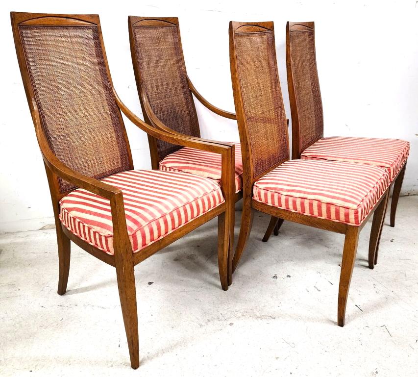 For FULL item description click on CONTINUE READING at the bottom of this page.

Offering One Of Our Recent Palm Beach Estate Fine Furniture Acquisitions Of A
Set of 4 Mid Century Modern Dining Chairs with Cane Backs and Klismos Legs
They are very