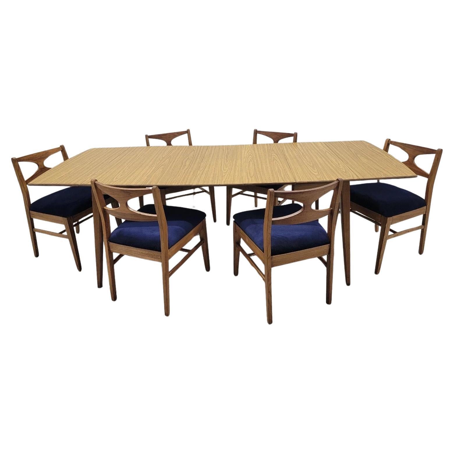 MCM Dining Table & 6 Chairs Newly Upholstered After Broyhill Brasilia - 10 Piece