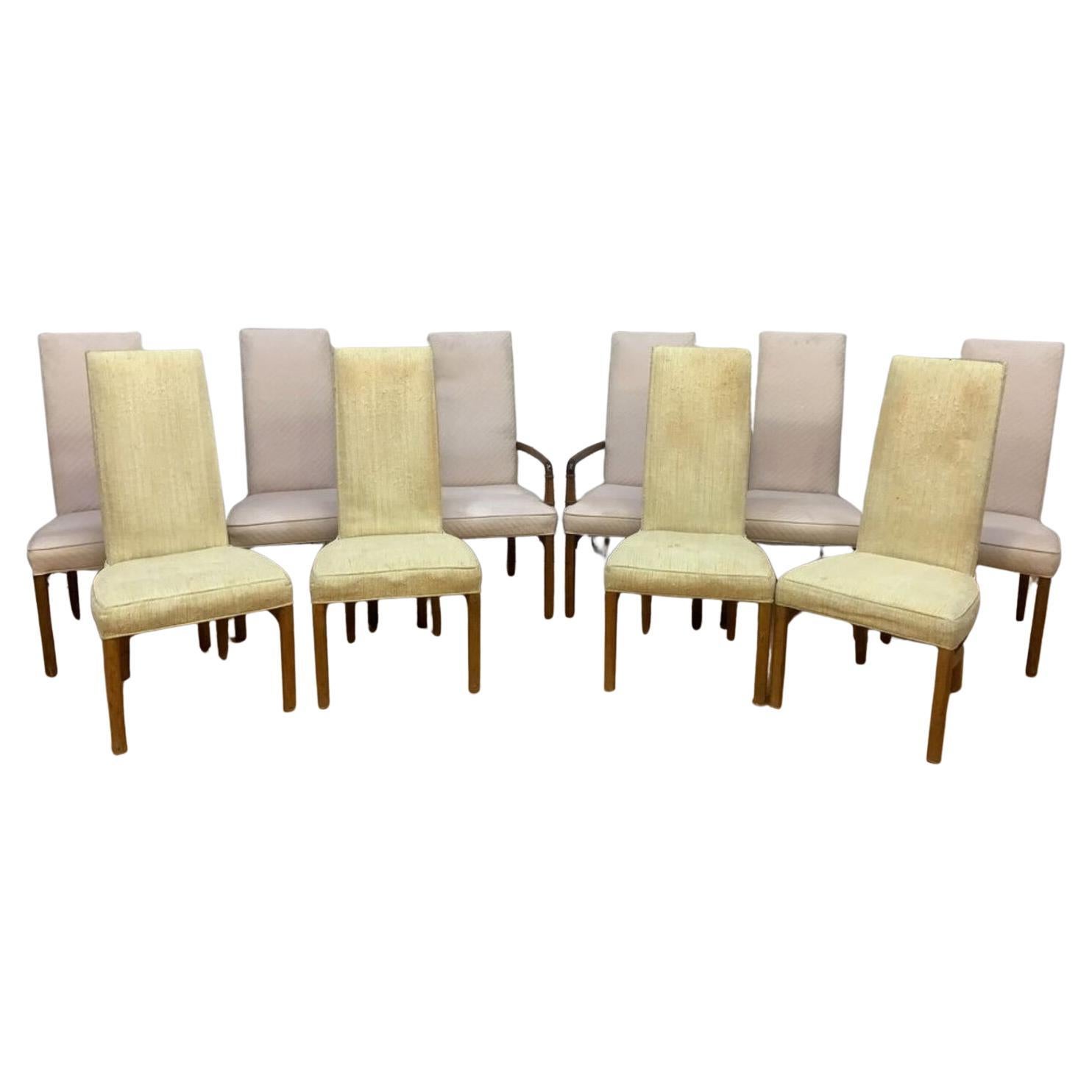 MCM Drexel Heritage Campaign Style Dining Chairs for Upholstery, Set of 10