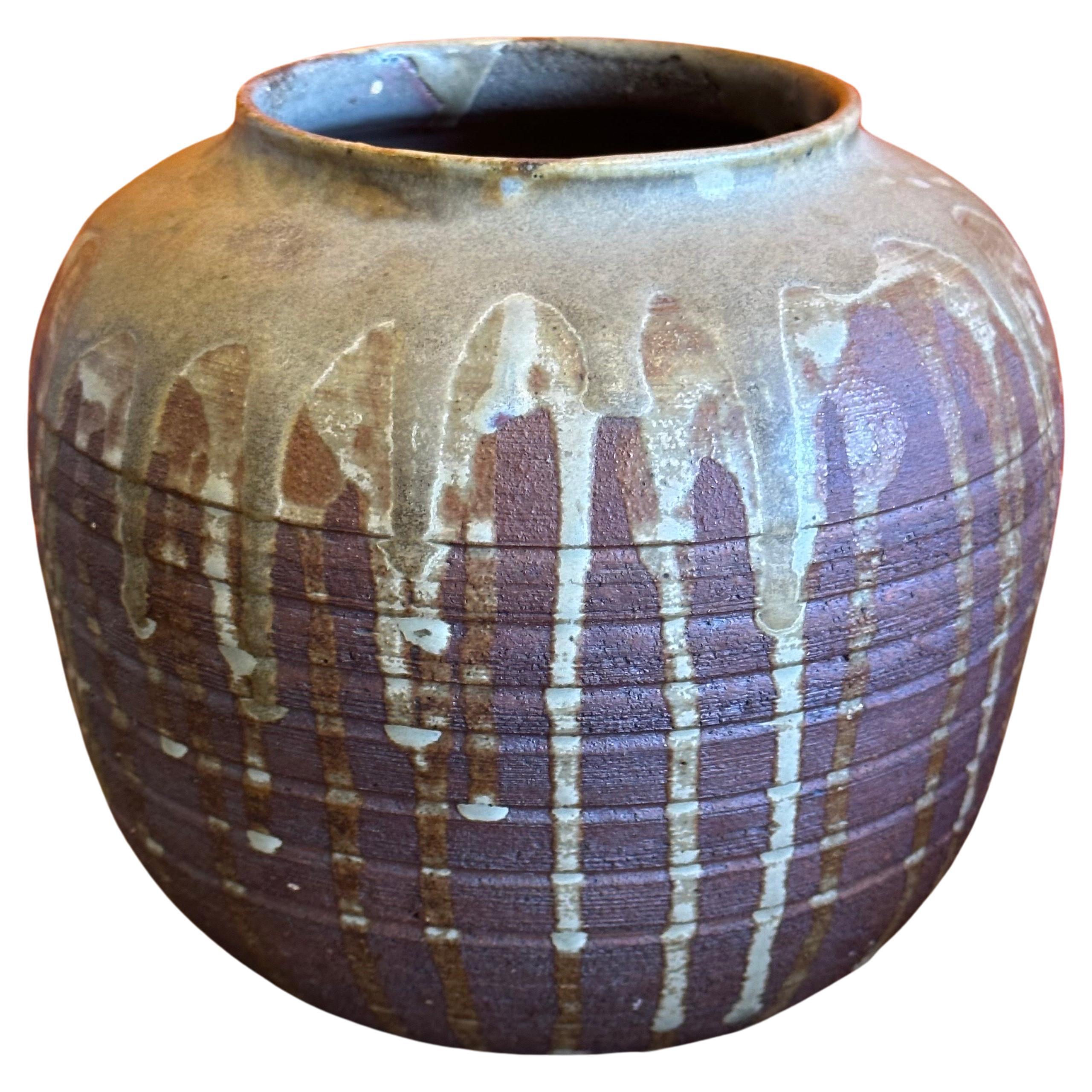 MCM Drip Glaze Studio Pottery Stoneware Vase by Del Soto For Sale 4