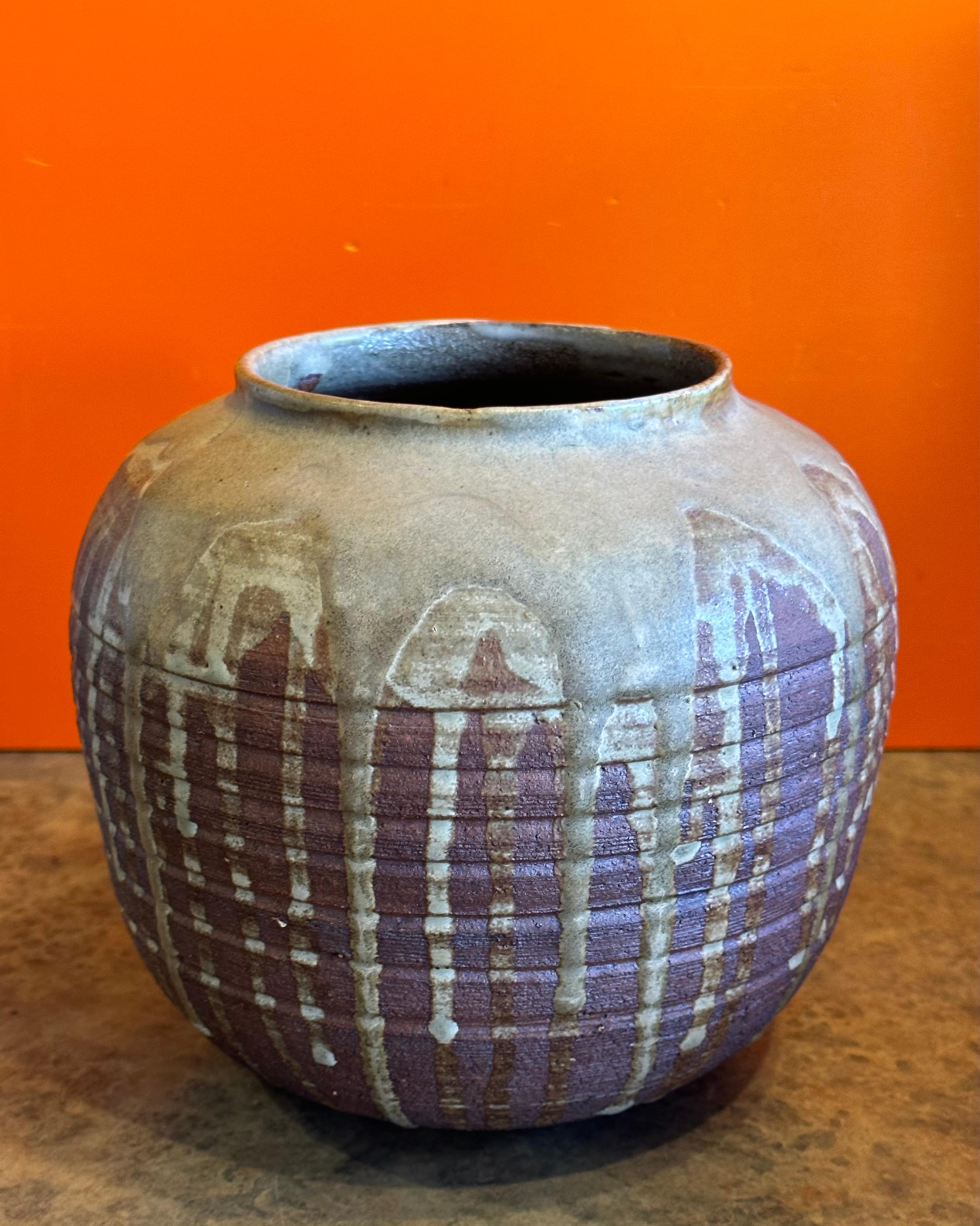 Mid-Century Modern MCM Drip Glaze Studio Pottery Stoneware Vase by Del Soto For Sale