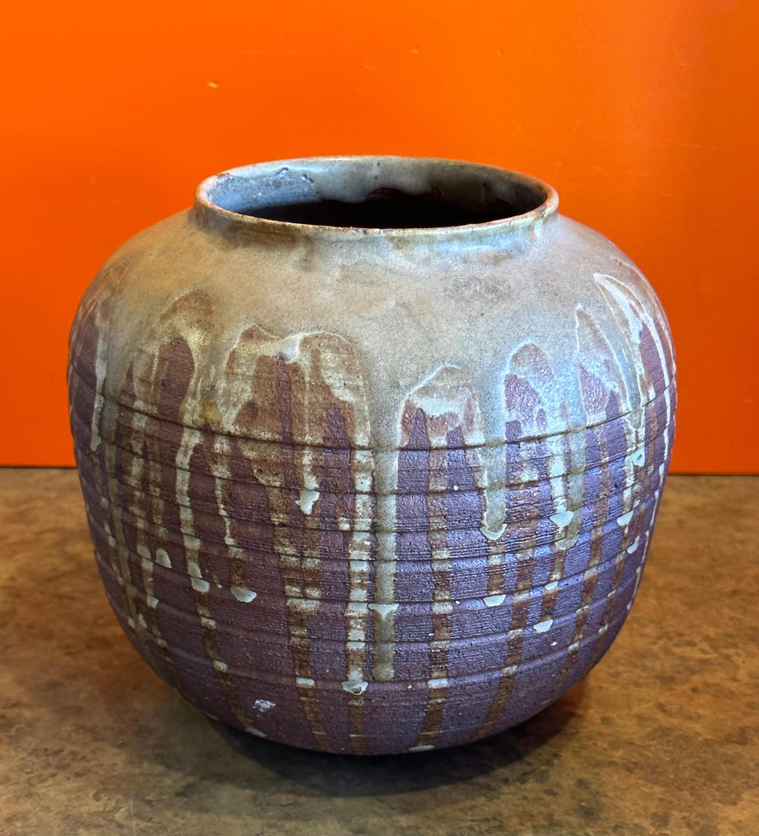 American MCM Drip Glaze Studio Pottery Stoneware Vase by Del Soto For Sale
