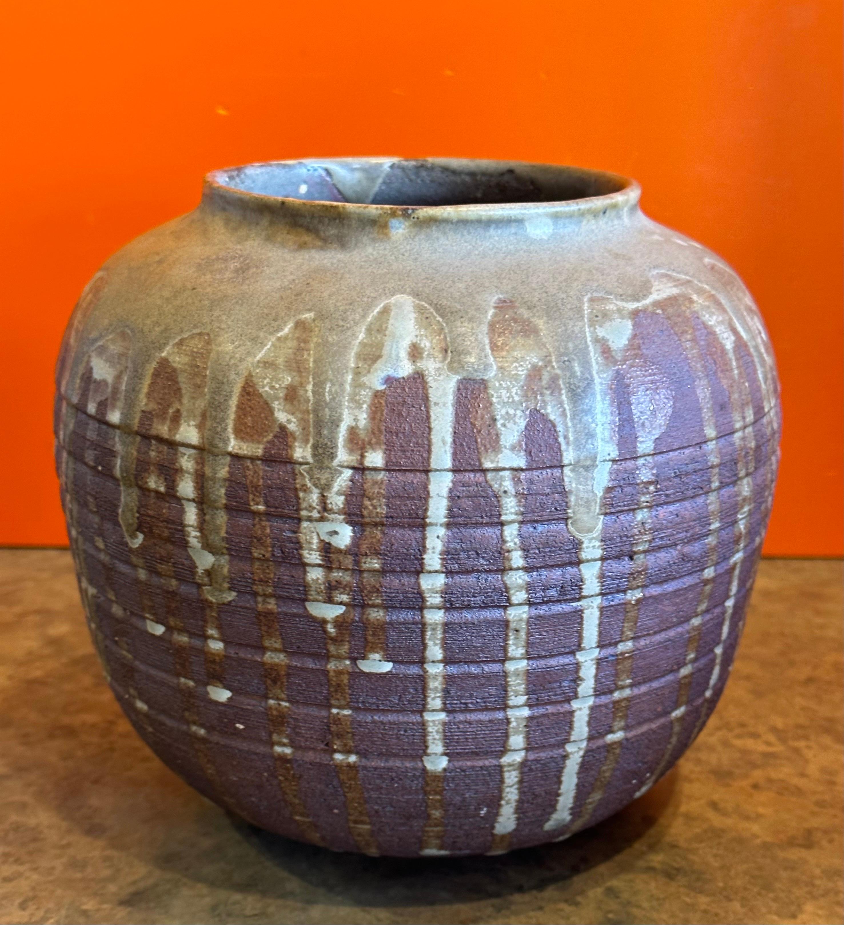 20th Century MCM Drip Glaze Studio Pottery Stoneware Vase by Del Soto For Sale
