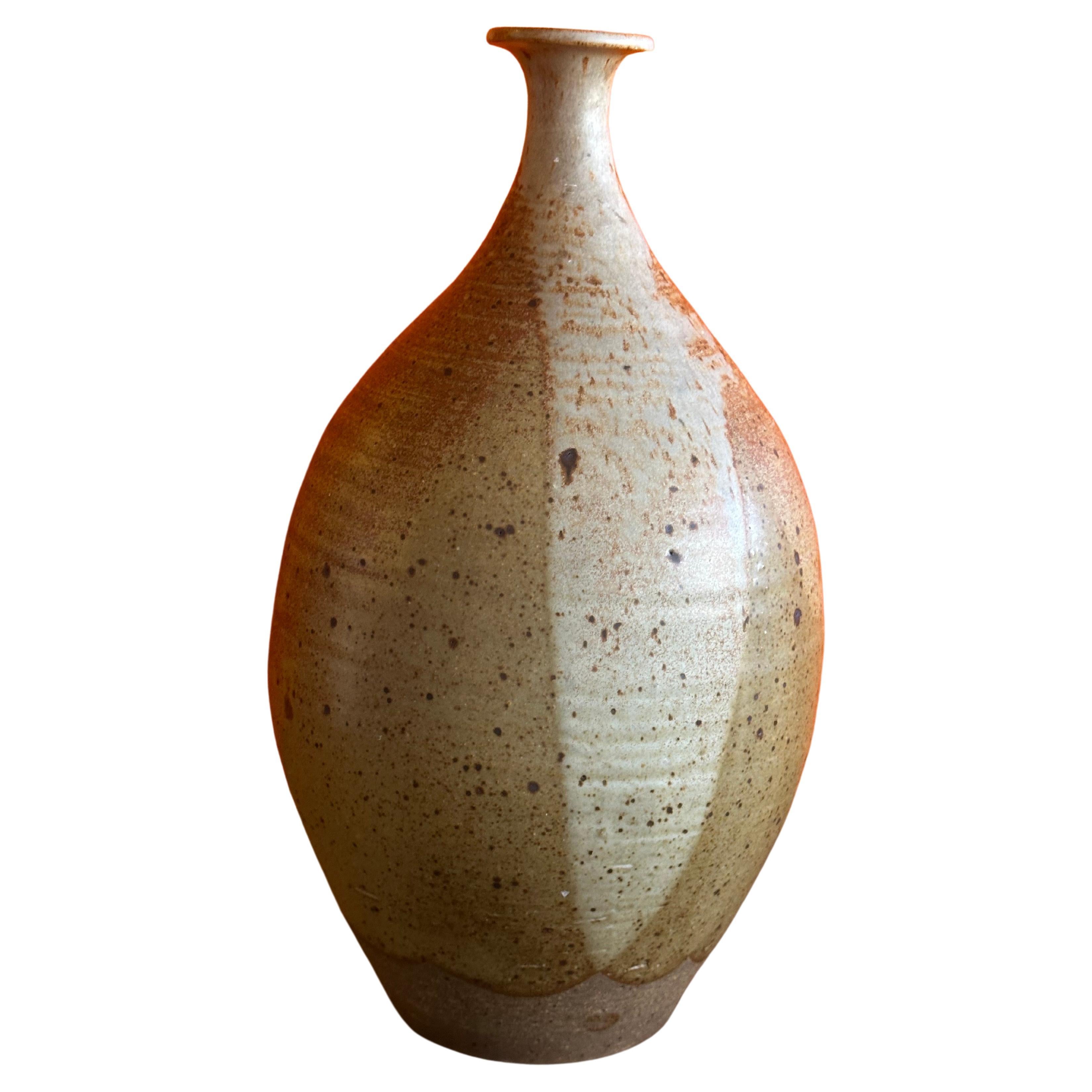 American MCM Drip Glaze Studio Pottery Stoneware Vase in the Style of David Cressey For Sale