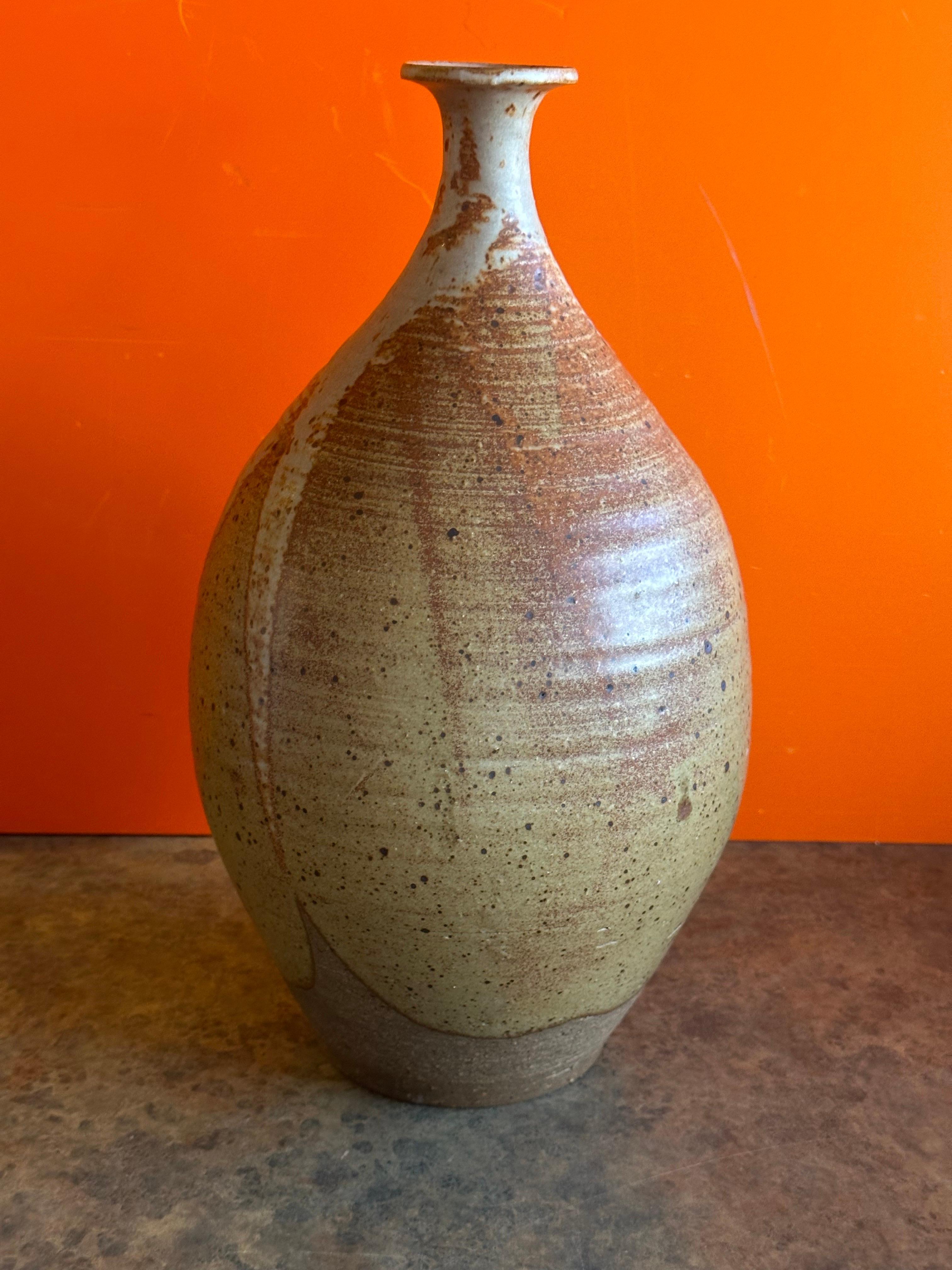 20th Century MCM Drip Glaze Studio Pottery Stoneware Vase in the Style of David Cressey For Sale