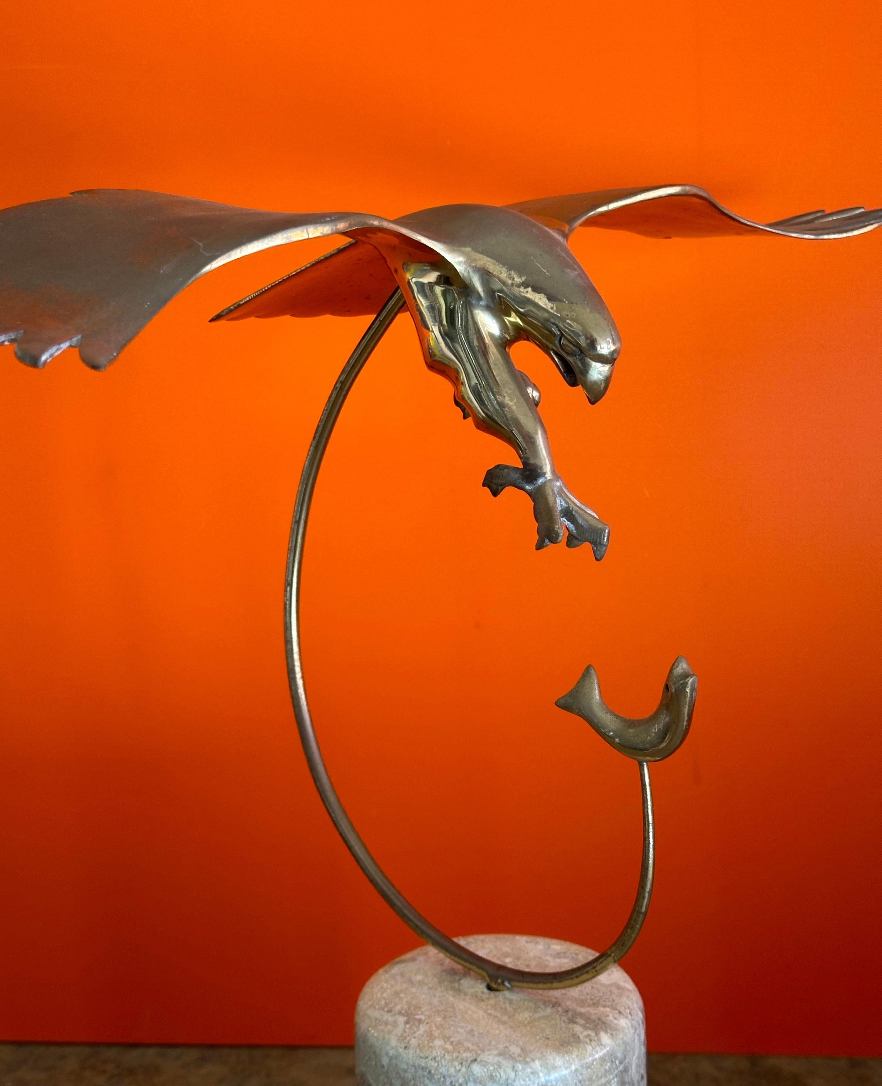 MCM Eagle Catching a Fish Brass Sculpture on Marble Base by Bijian For Sale 5