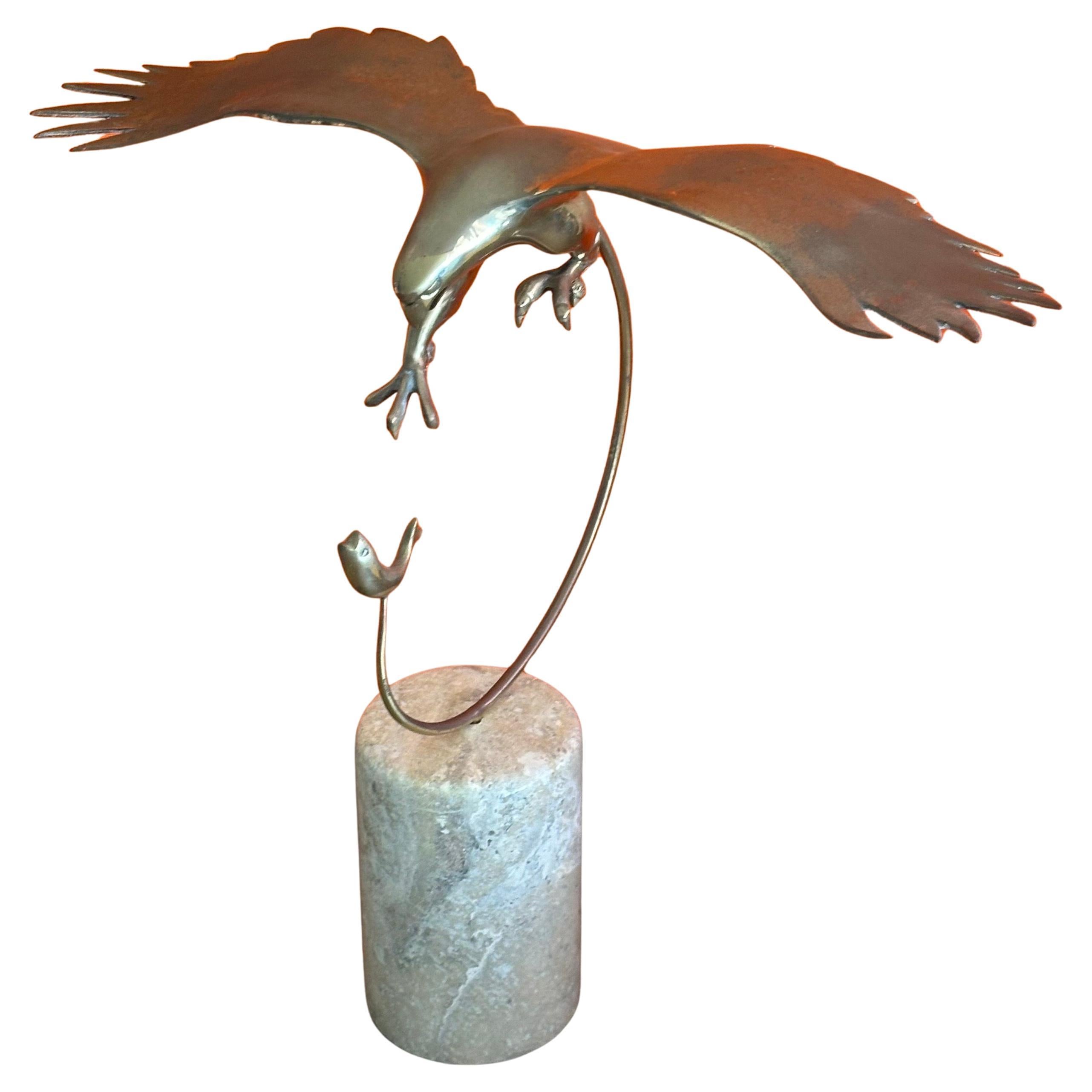 MCM Eagle Catching a Fish Brass Sculpture on Marble Base by Bijian For Sale 8