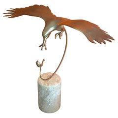 MCM Eagle Catching a Fish Brass Sculpture on Marble Base by Bijian