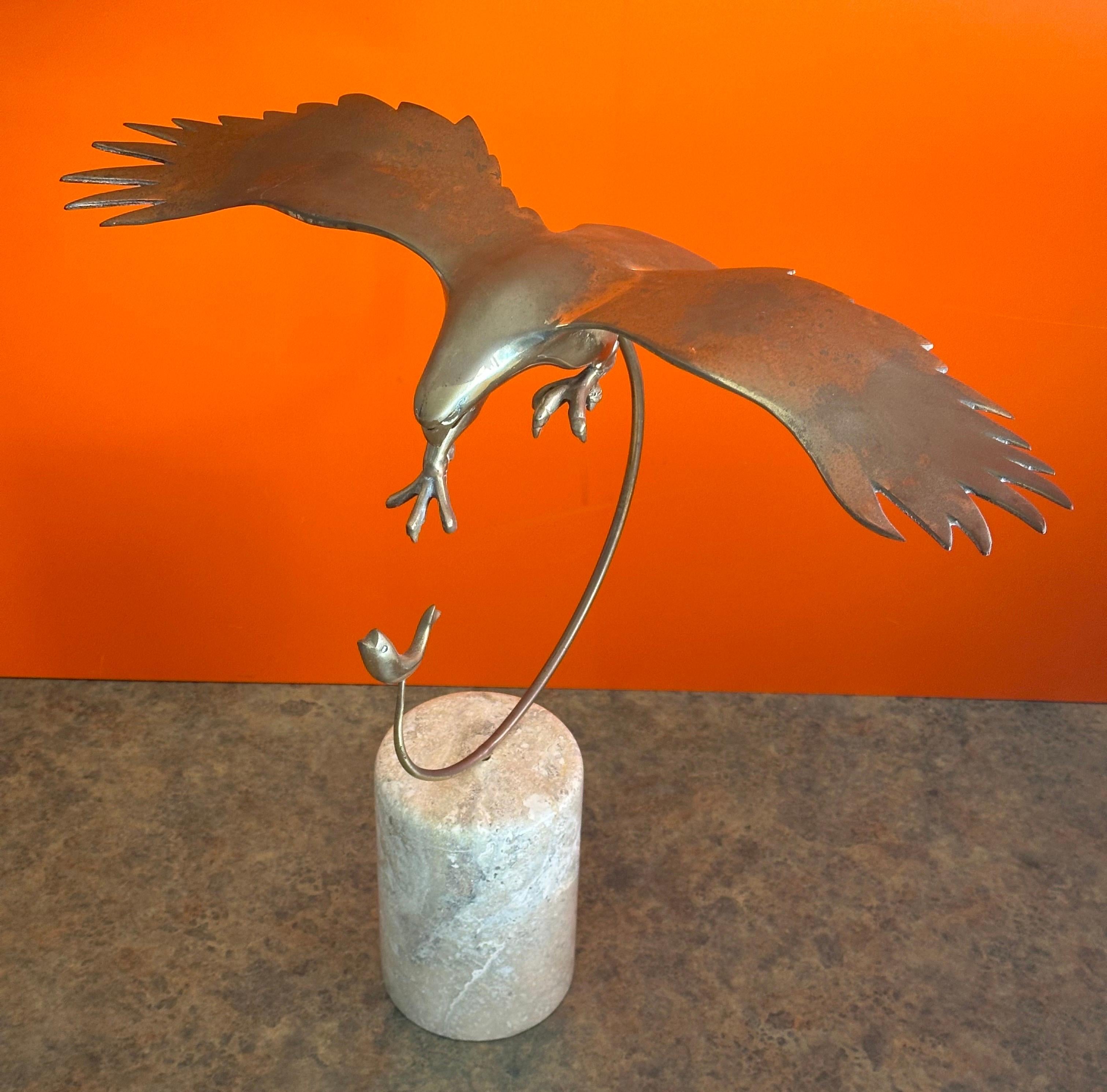 American MCM Eagle Catching a Fish Brass Sculpture on Marble Base by Bijian For Sale