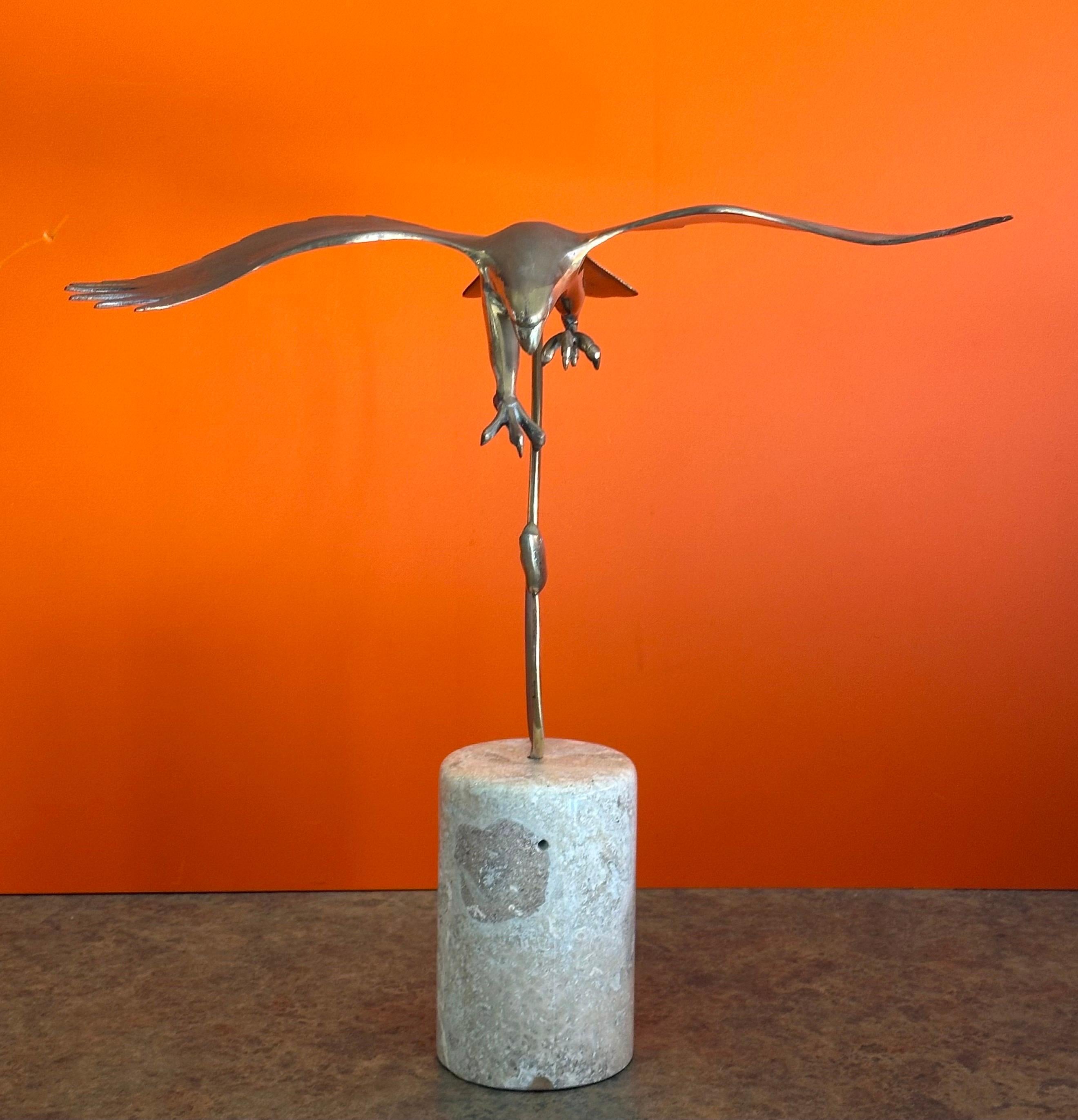 20th Century MCM Eagle Catching a Fish Brass Sculpture on Marble Base by Bijian For Sale