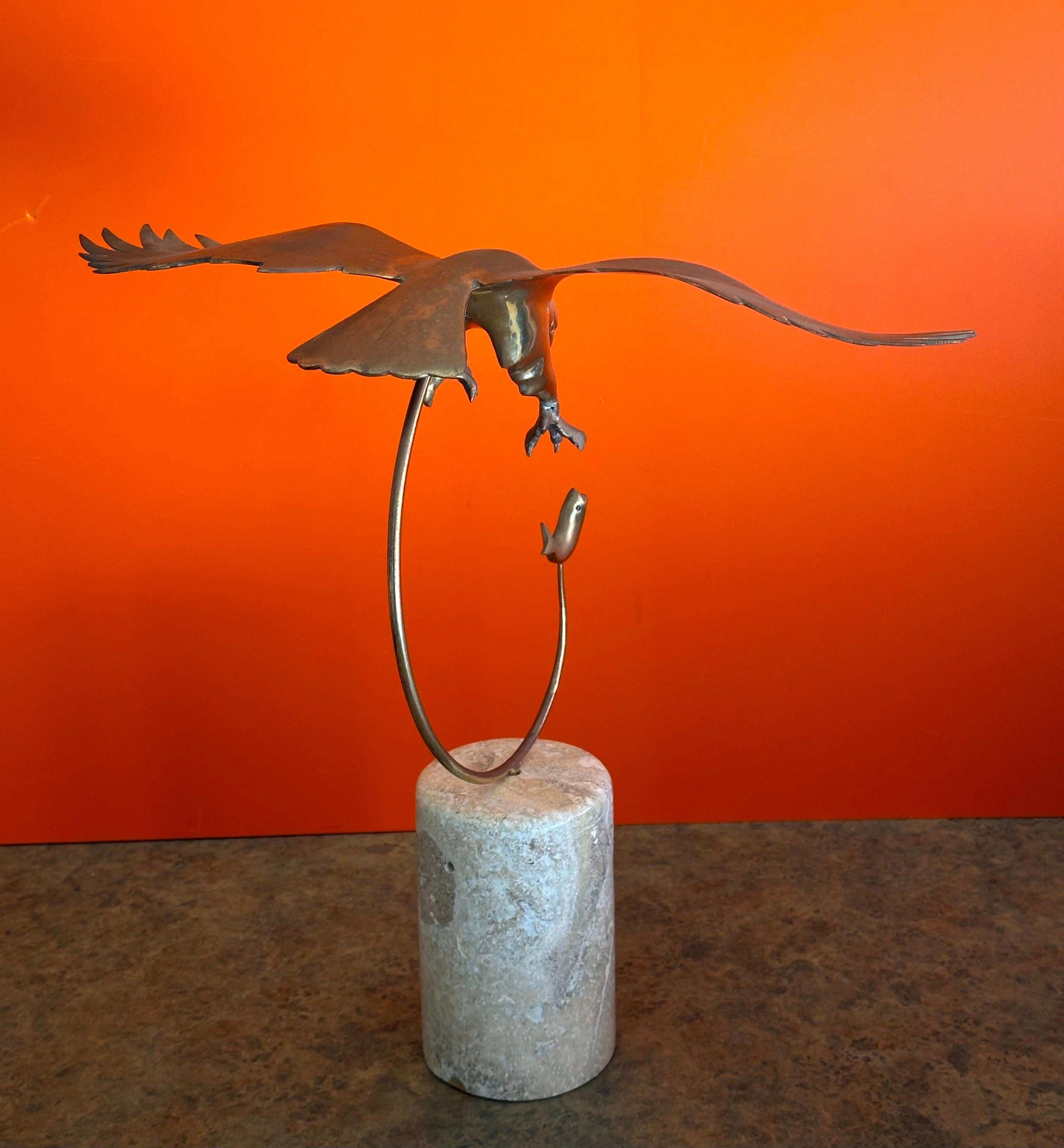 MCM Eagle Catching a Fish Brass Sculpture on Marble Base by Bijian For Sale 1