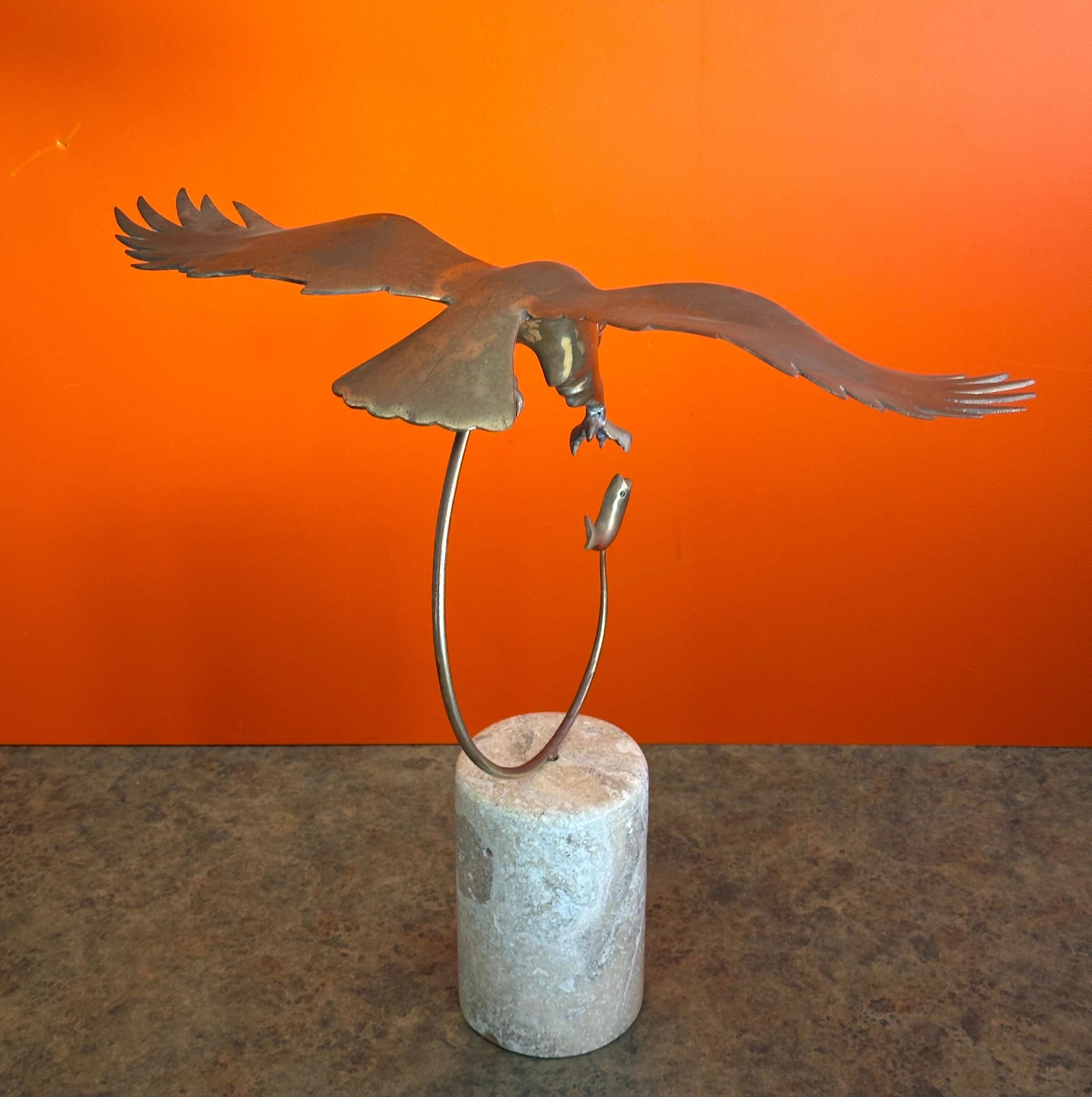 MCM Eagle Catching a Fish Brass Sculpture on Marble Base by Bijian For Sale 2
