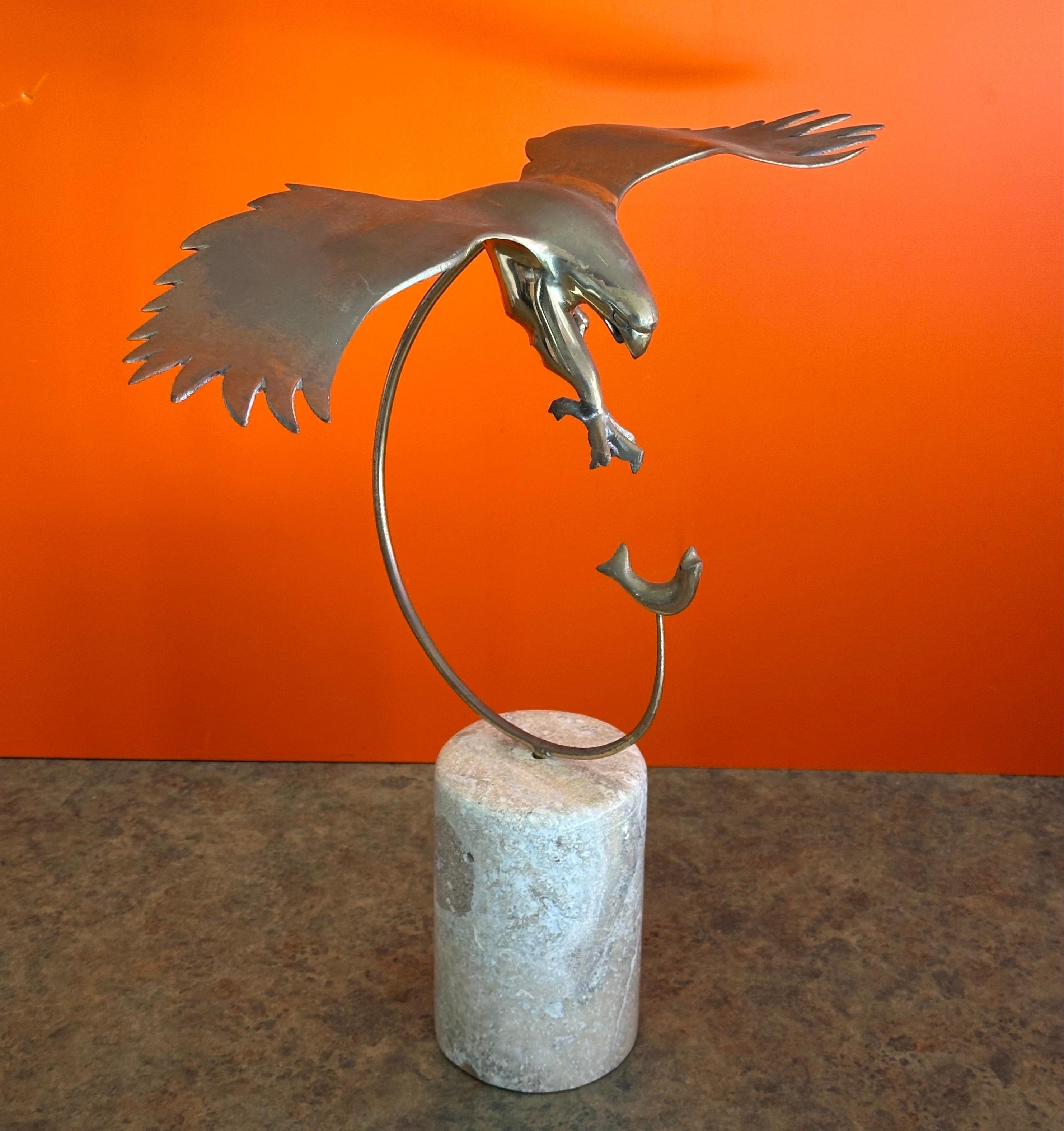 MCM Eagle Catching a Fish Brass Sculpture on Marble Base by Bijian For Sale 3
