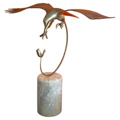 MCM Eagle Catching a Fish Brass Sculpture on Marble Base by Bijian