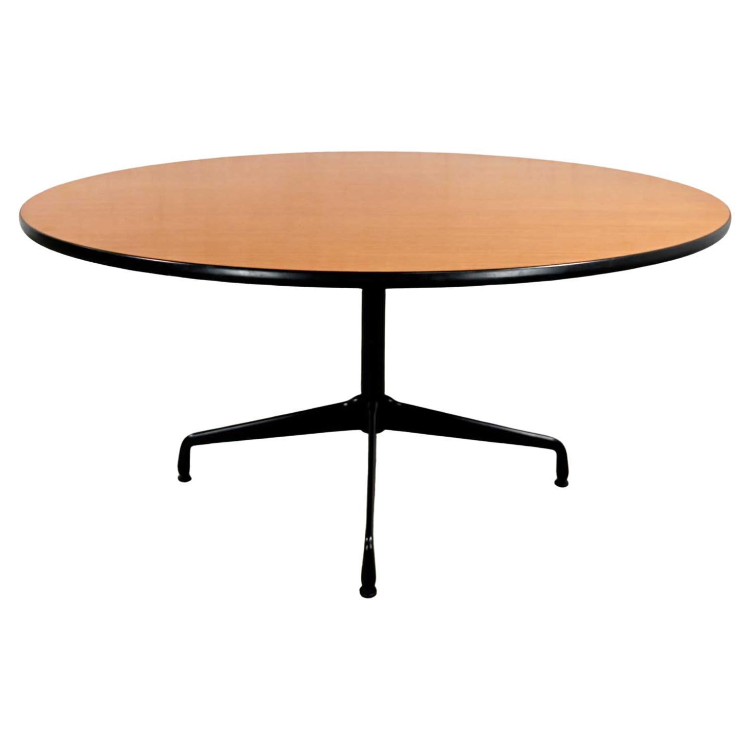 MCM Eames Herman Miller Natural Oak 60" Round Top Tables Black Universal Base
