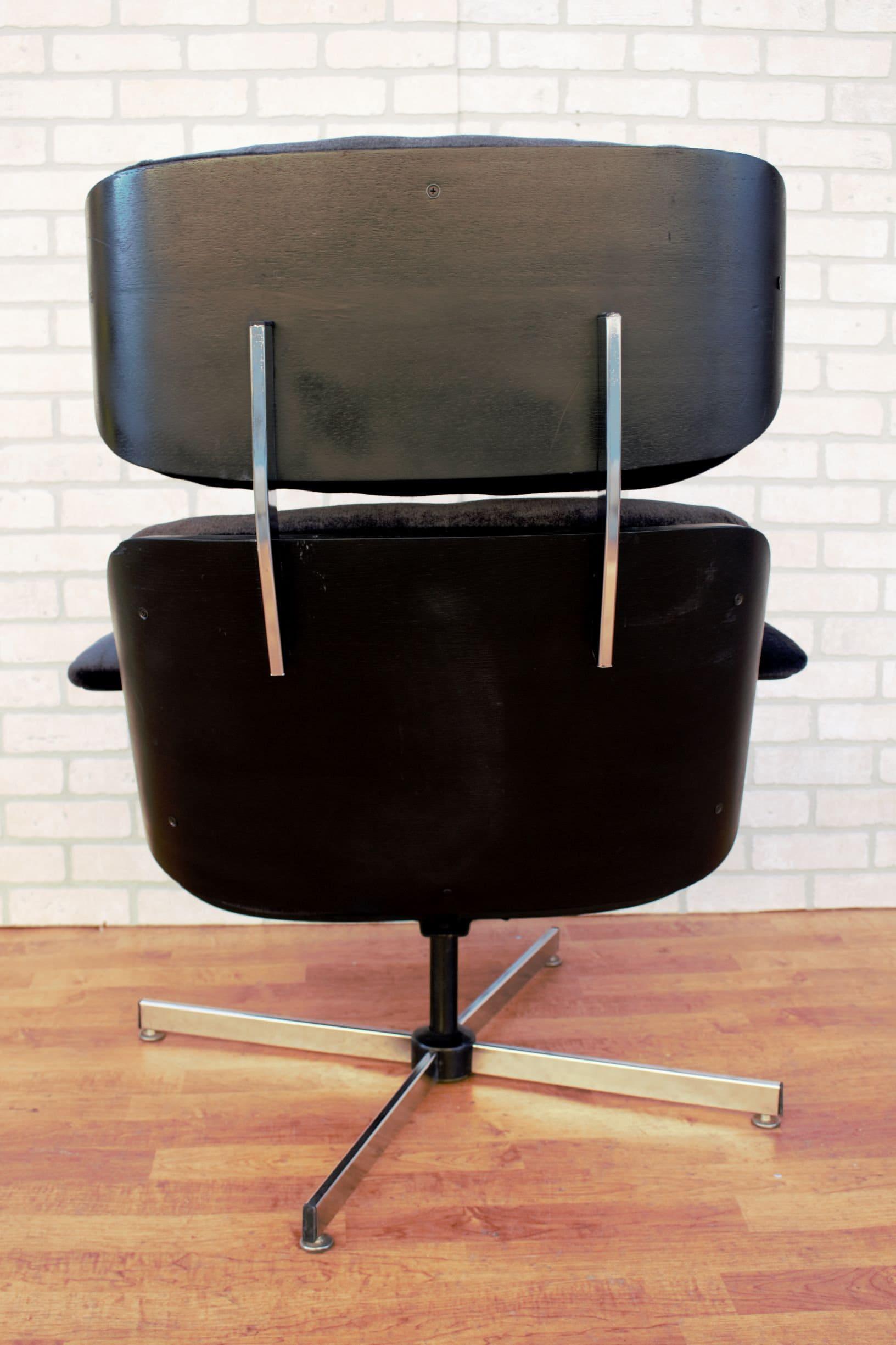 MCM Eames Plycraft Style Lounge Chair & Ottoman Neu gepolstert Schwarz Mohair (amerikanisch) im Angebot