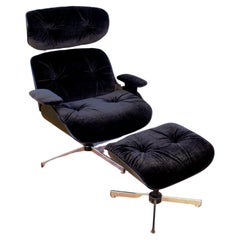MCM Eames Plycraft Style Lounge Chair & Ottoman Newly Upholstered Black Mohair