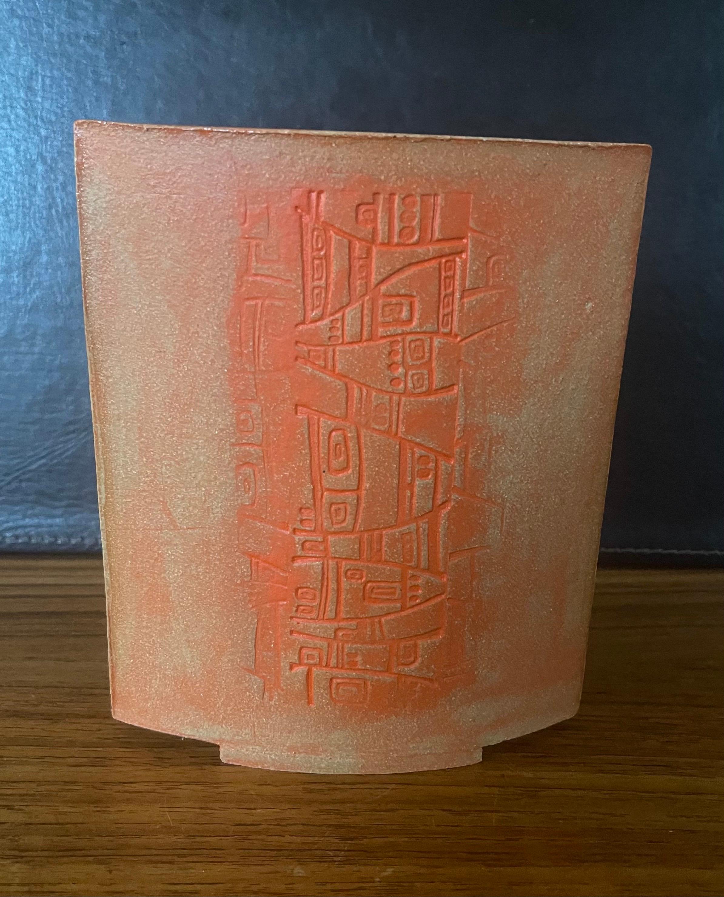 20th Century MCM Earthenware Studio Pottery Vase For Sale