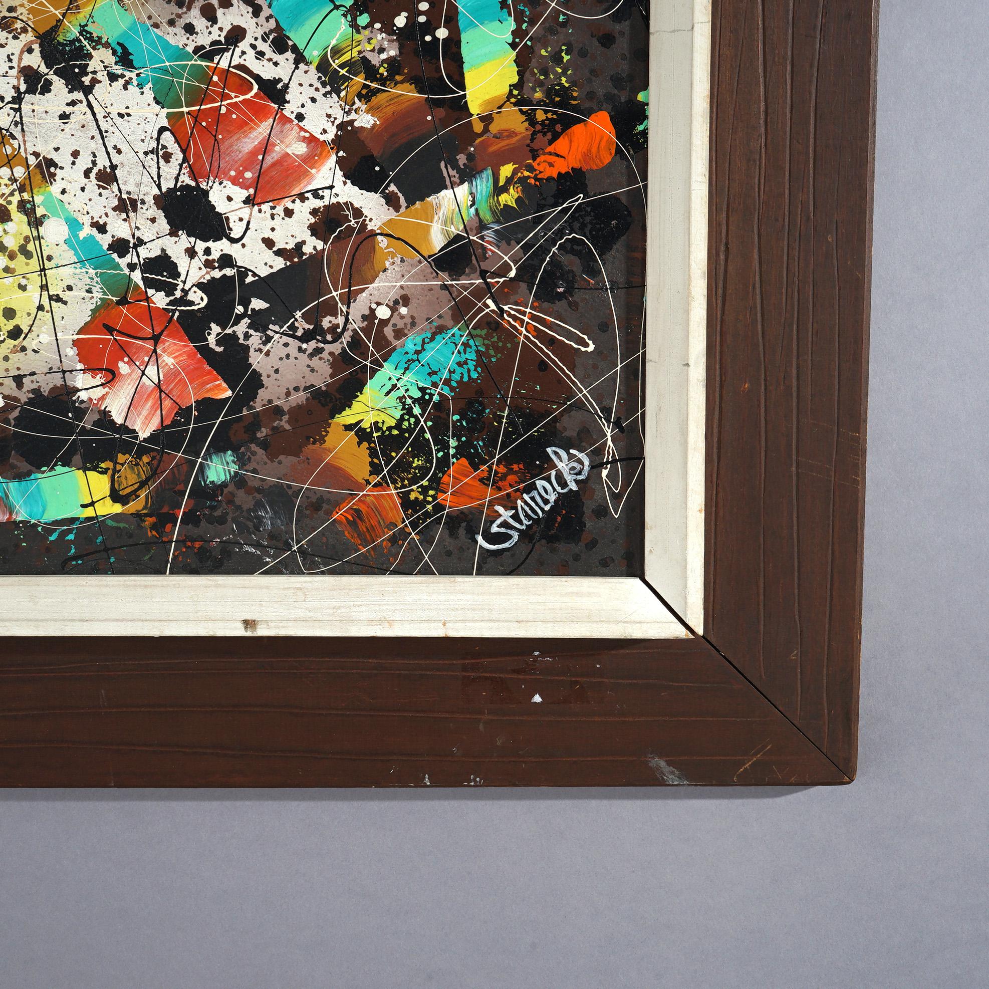 Hand-Painted MCM Edward A. Stareck Oil on Canvas Abstract Expressionist Painting Signed c1960