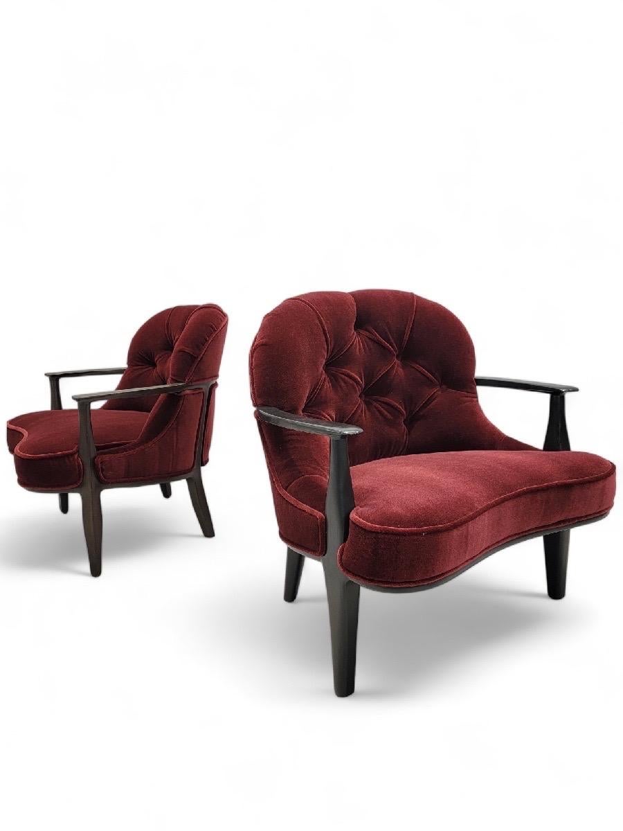 MCM Edward Wormley Janus Styled Lounge Chairs Newly Upholstered in Mohair- Pair In Good Condition In Chicago, IL