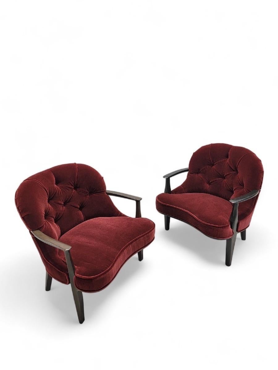 20th Century MCM Edward Wormley Janus Styled Lounge Chairs Newly Upholstered in Mohair- Pair