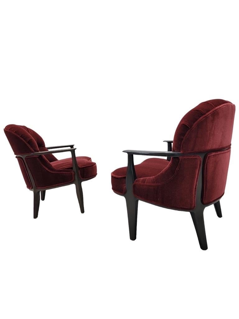 MCM Edward Wormley Janus Styled Lounge Chairs Newly Upholstered in Mohair- Pair 2