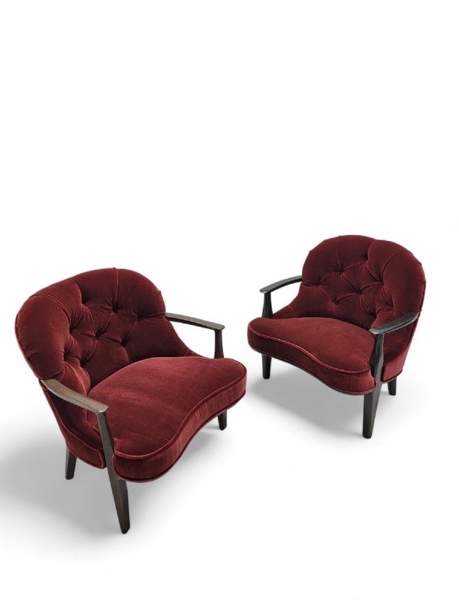 MCM Edward Wormley Janus Styled Lounge Chairs Newly Upholstered in Mohair- Pair 3