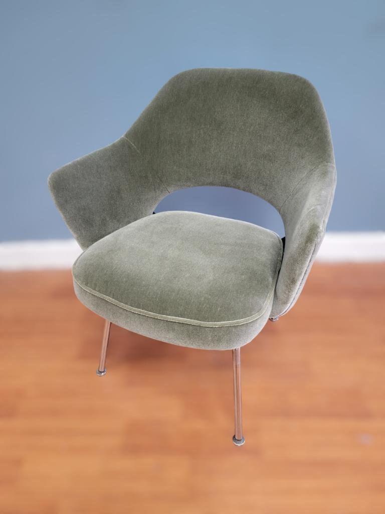 Metal MCM Eero Saarinen for Knoll Executive Armchair Newly Upholstered in Sage Mohair For Sale