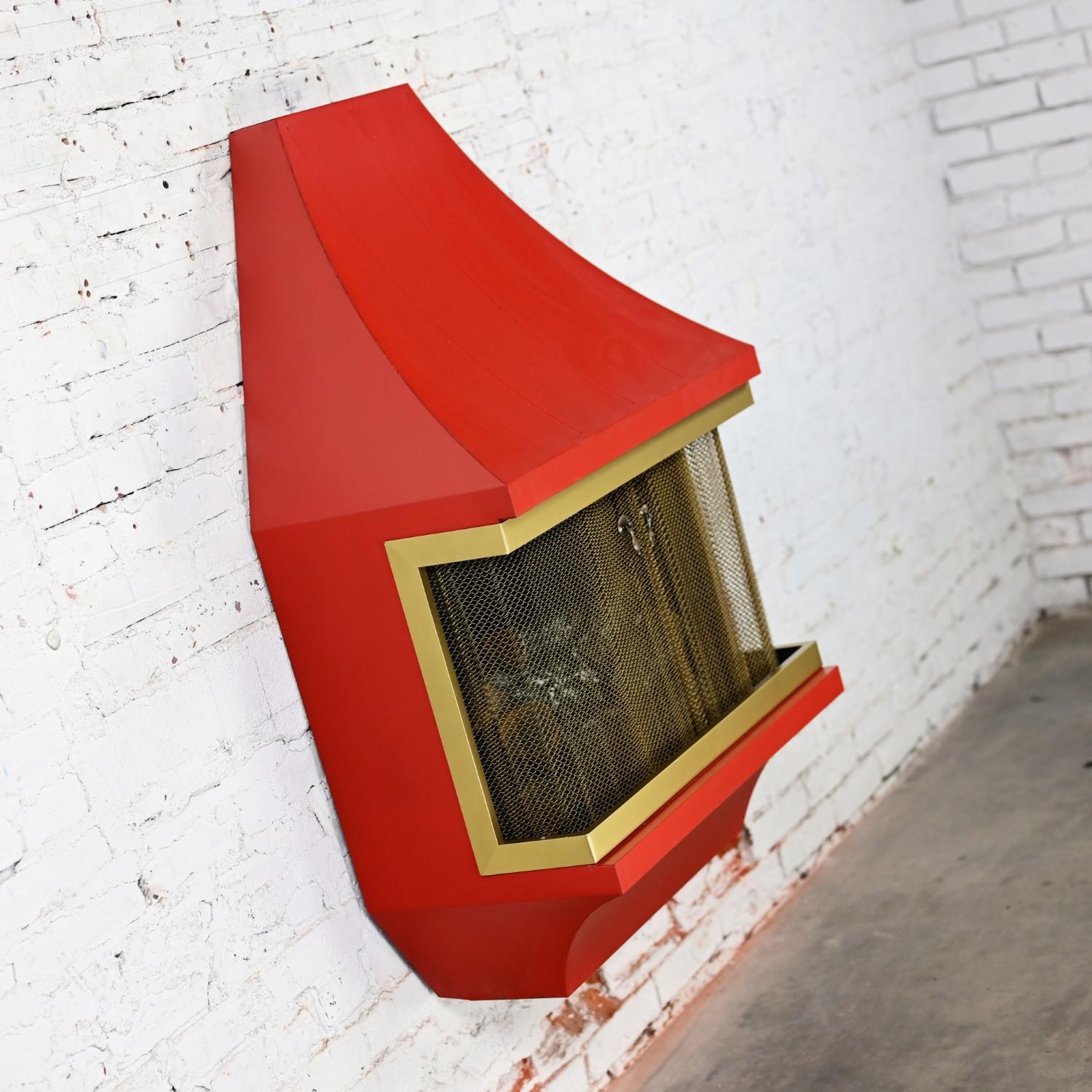 Chimenea eléctrica MCM Naranja con adornos dorados Atribuida Casa Estilo Montgomery Ward en venta 3