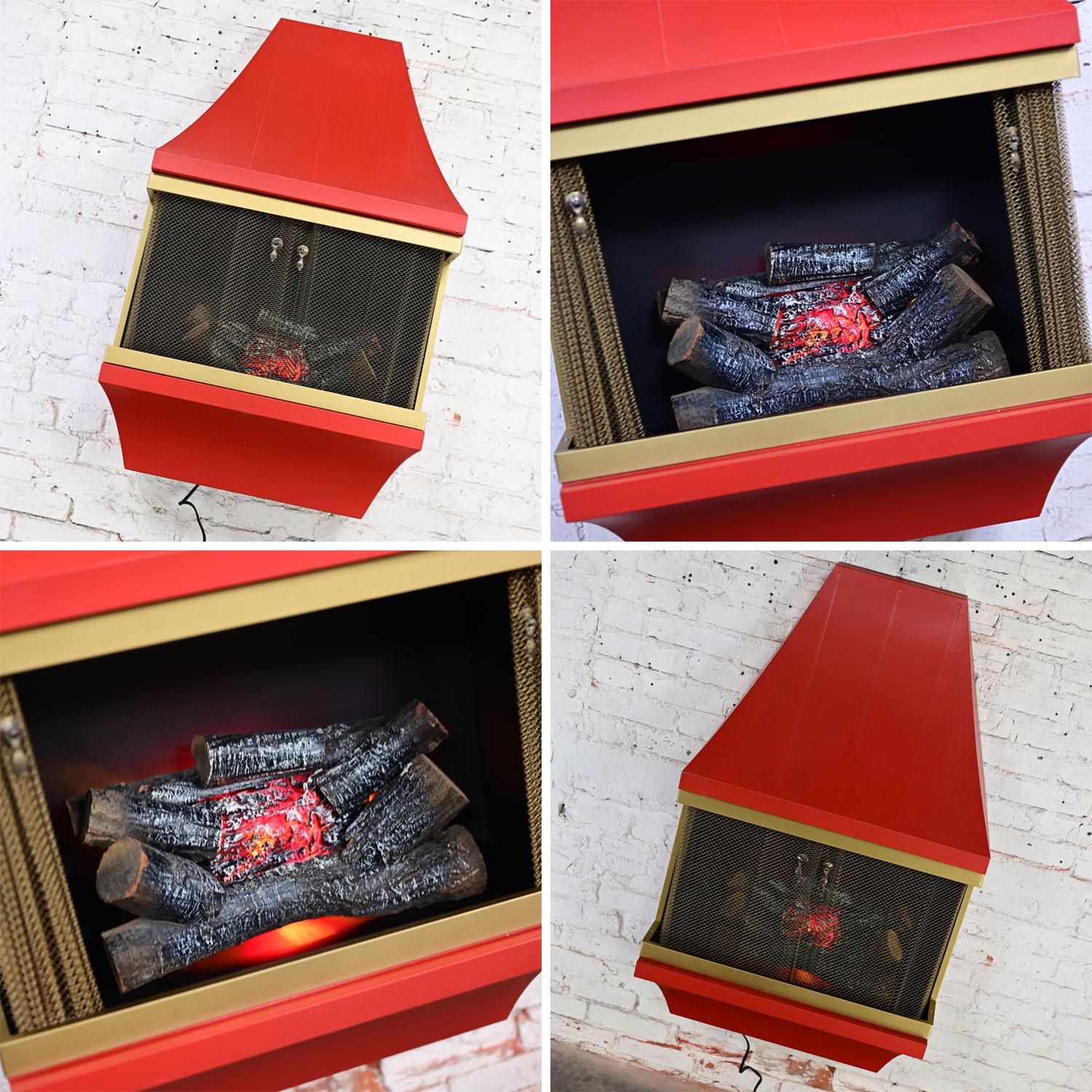 Chimenea eléctrica MCM Naranja con adornos dorados Atribuida Casa Estilo Montgomery Ward en venta 8