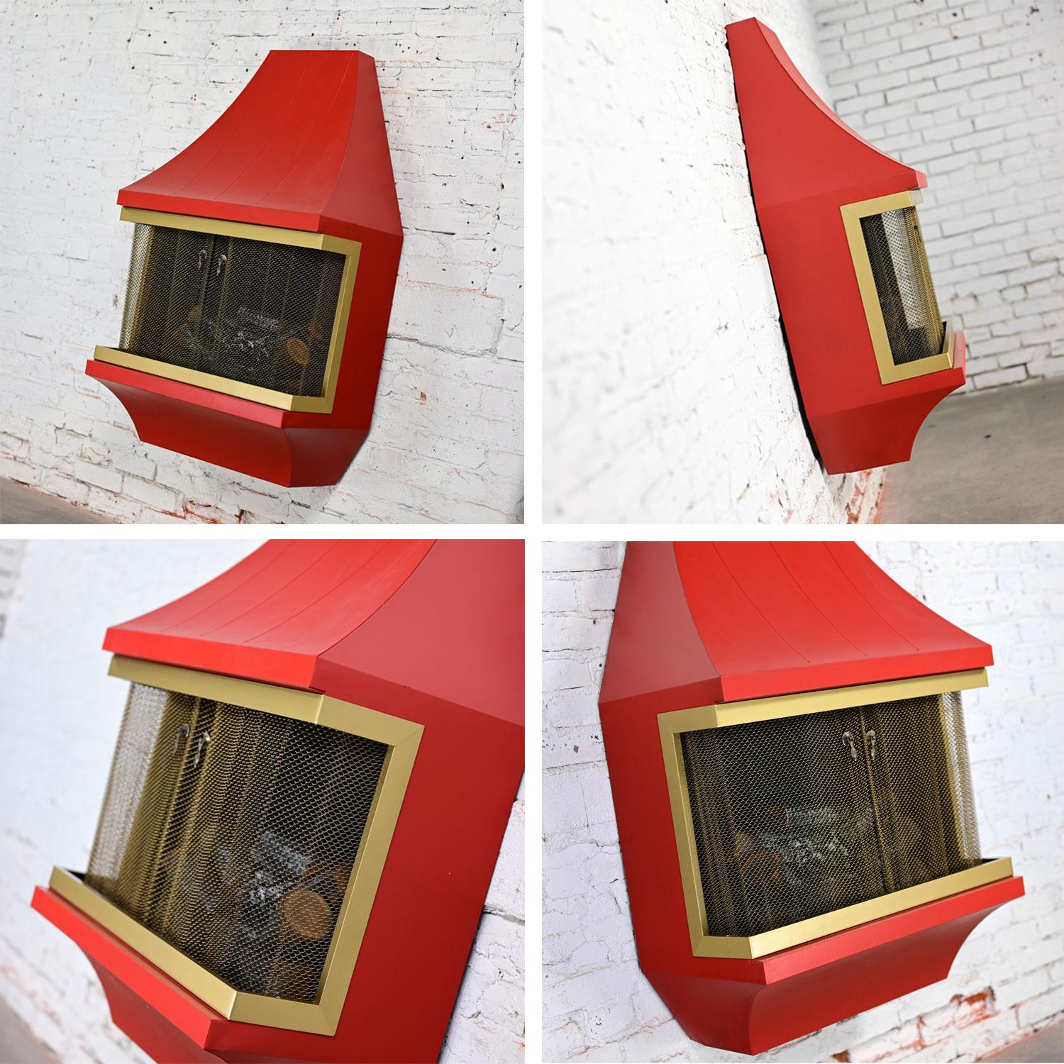 Chimenea eléctrica MCM Naranja con adornos dorados Atribuida Casa Estilo Montgomery Ward en venta 9
