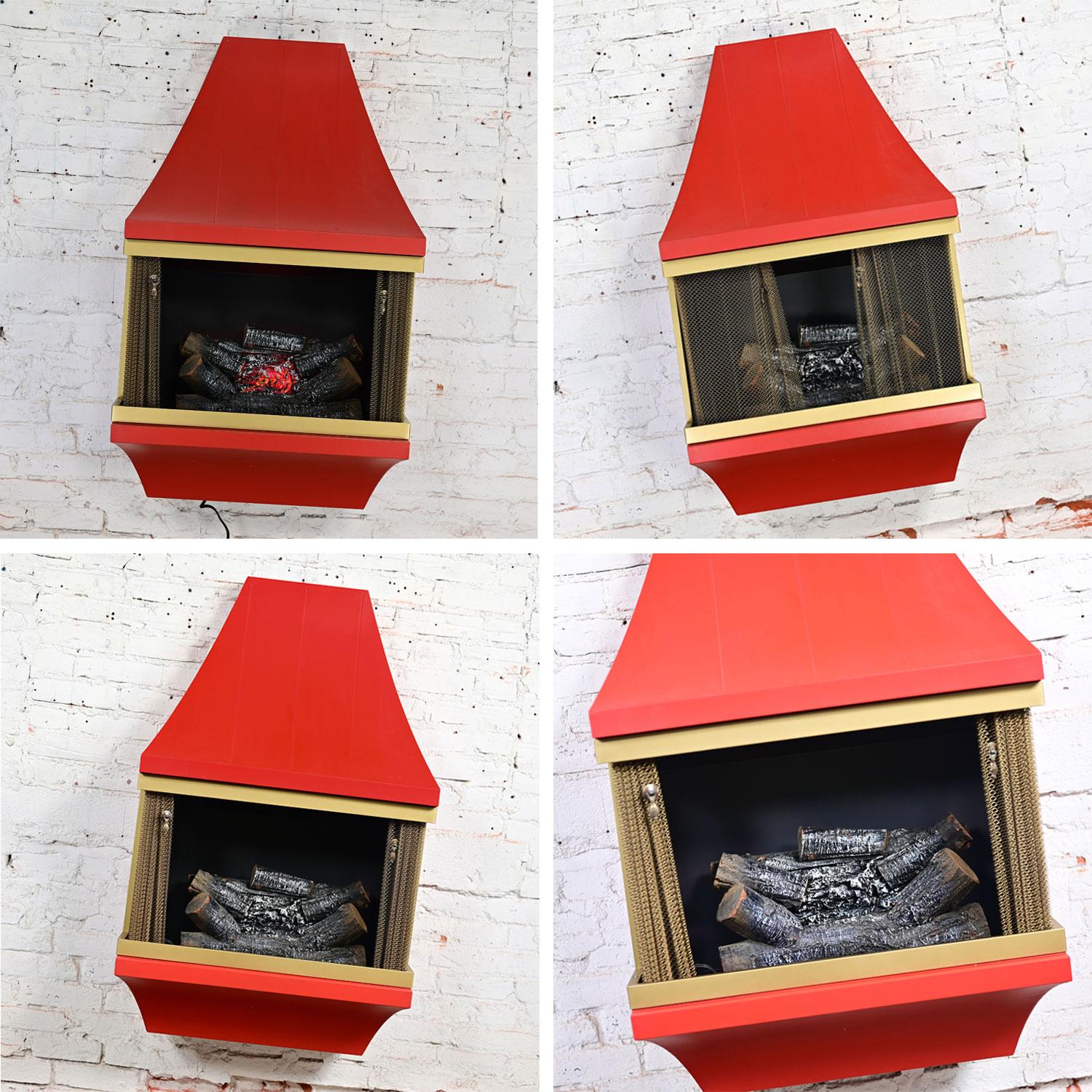 Chimenea eléctrica MCM Naranja con adornos dorados Atribuida Casa Estilo Montgomery Ward en venta 10
