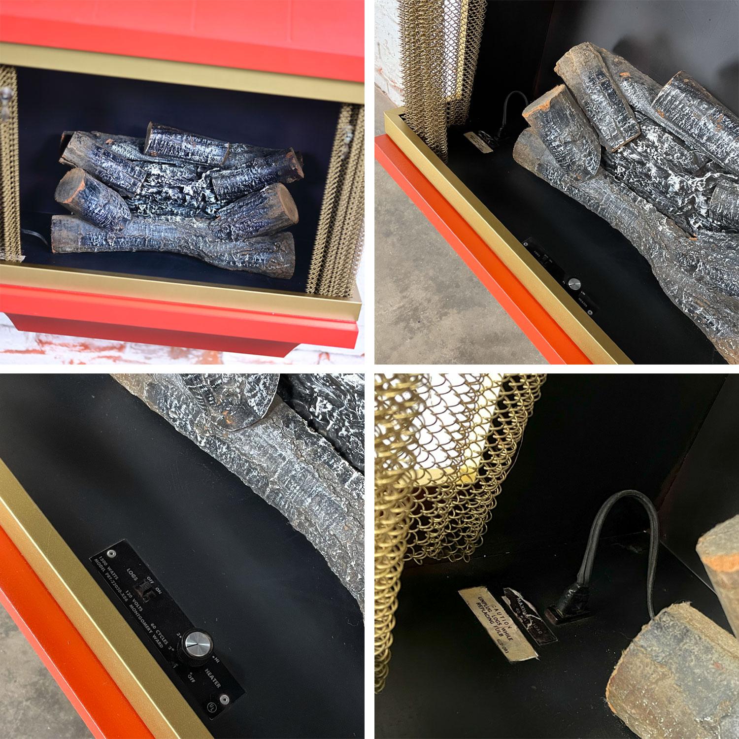 Chimenea eléctrica MCM Naranja con adornos dorados Atribuida Casa Estilo Montgomery Ward en venta 11