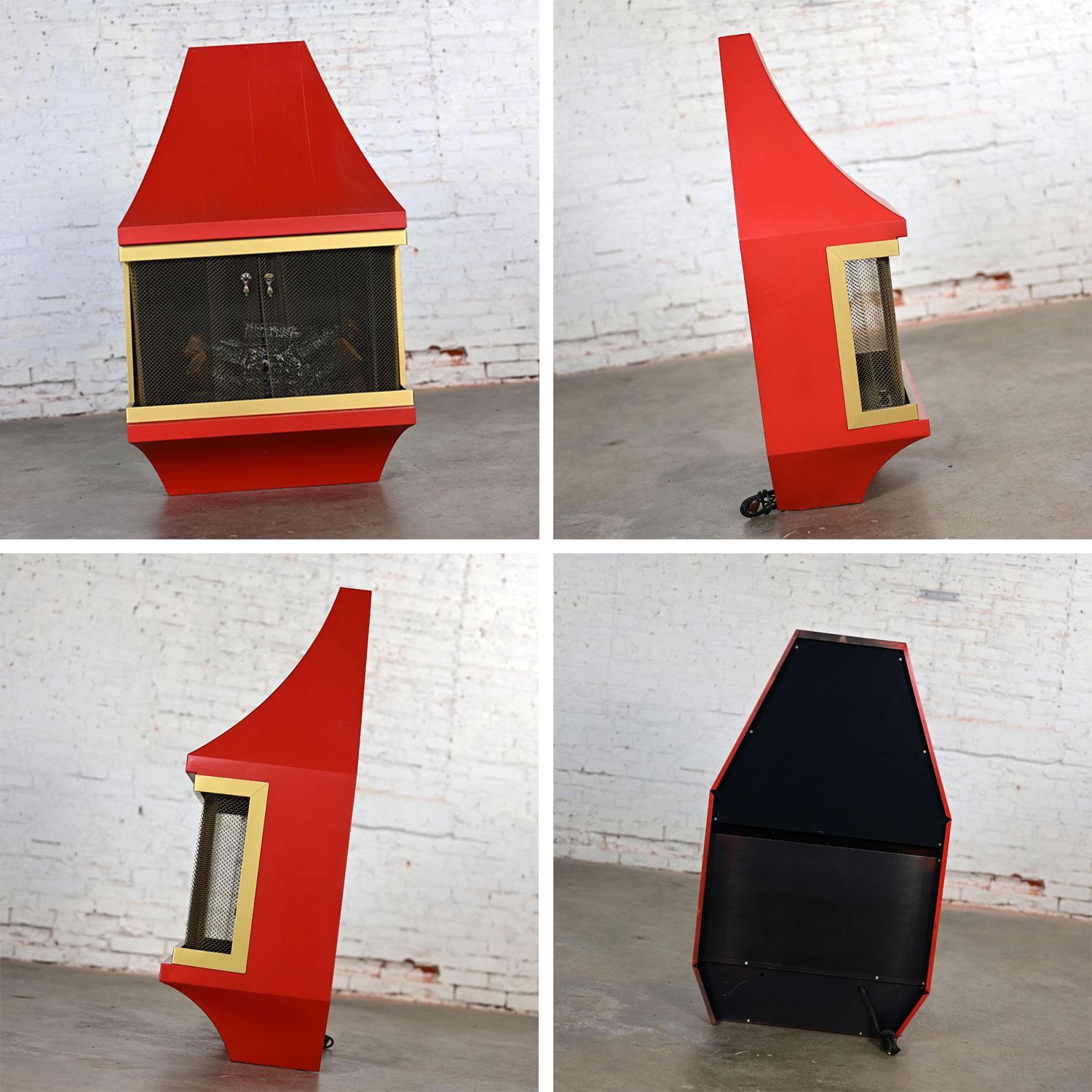Chimenea eléctrica MCM Naranja con adornos dorados Atribuida Casa Estilo Montgomery Ward en venta 12
