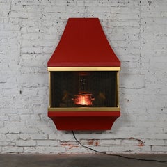 MCM Electric Fireplace Orange w Gold Trim Attributed Montgomery Ward Style House