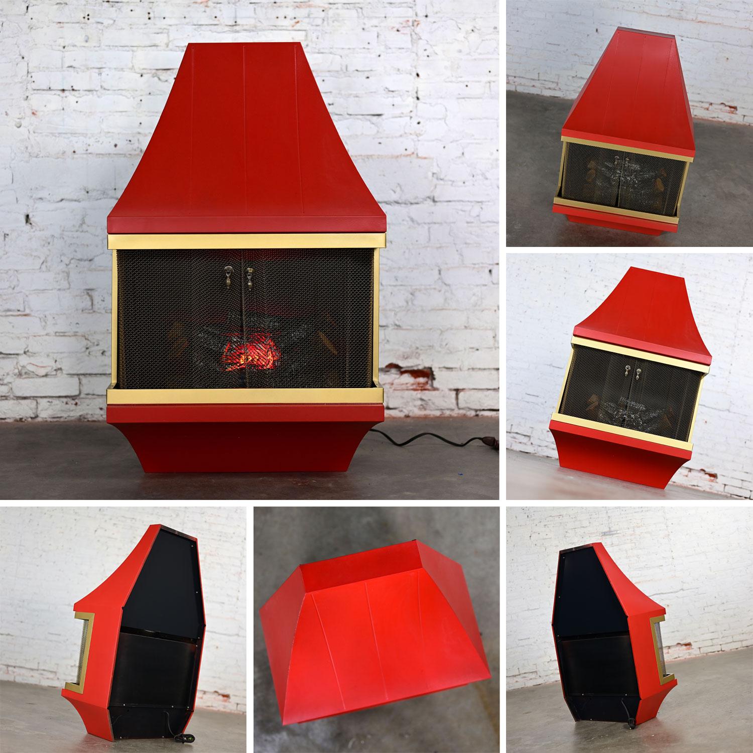 Chimenea eléctrica MCM Naranja con adornos dorados Atribuida Casa Estilo Montgomery Ward en venta 13